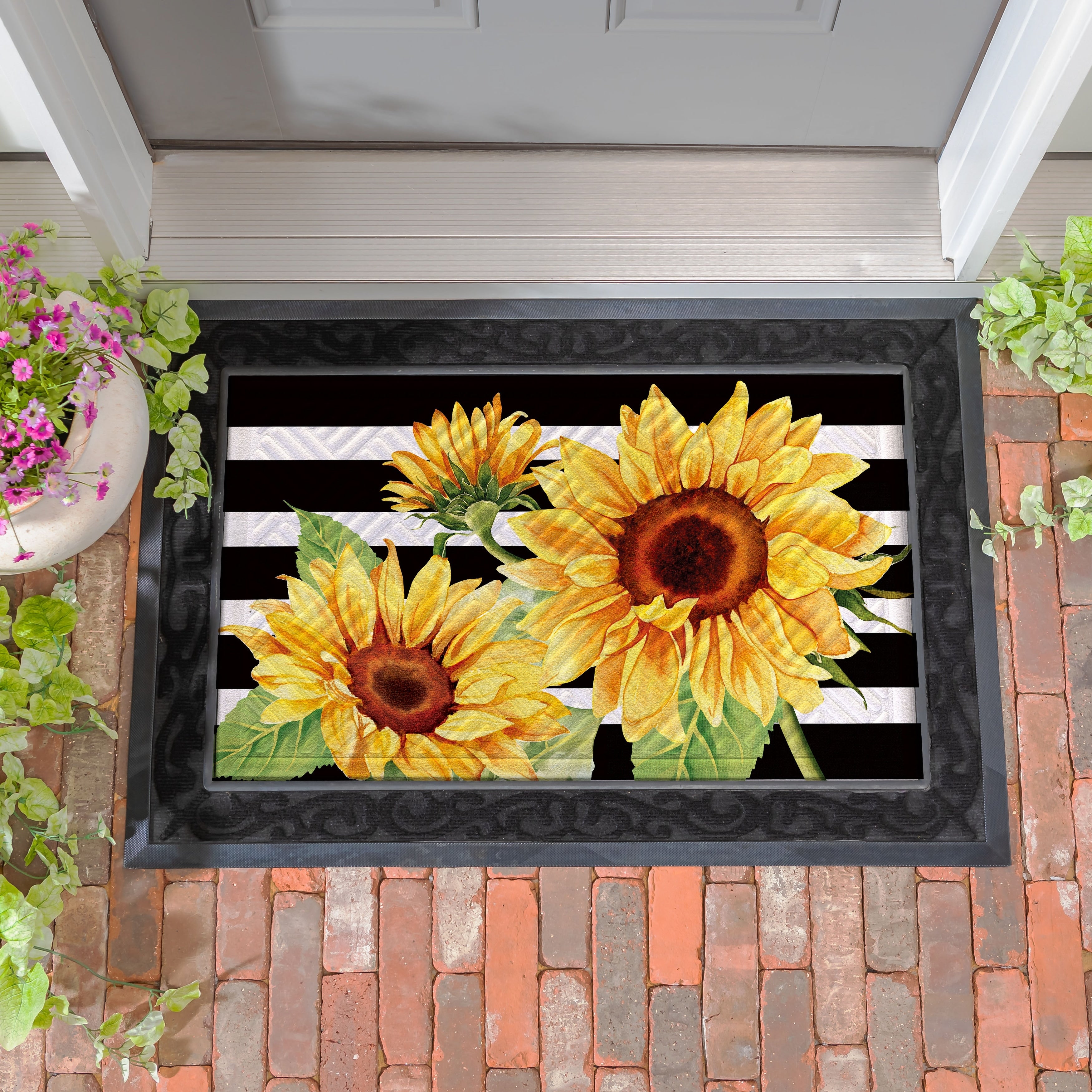 Striped Sunflowers Embossed Door Mat 30 X 18