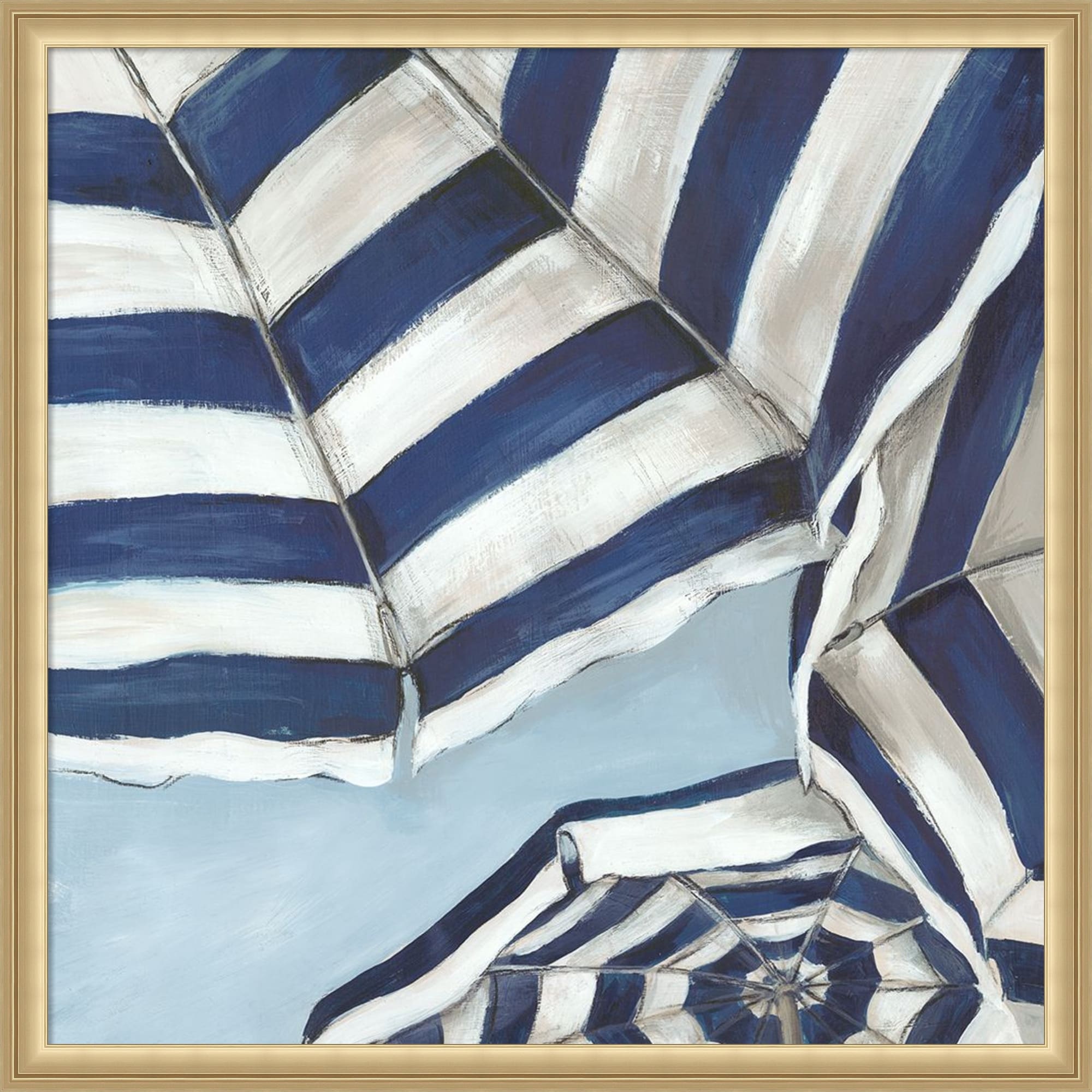 Striped Umbrellas Under Summer Sky By Eli Jones Framed Mounted Canvas Wall Art Print