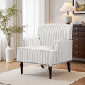 Striped Upholstered Linen Armchair With Brass Nailhead Trim