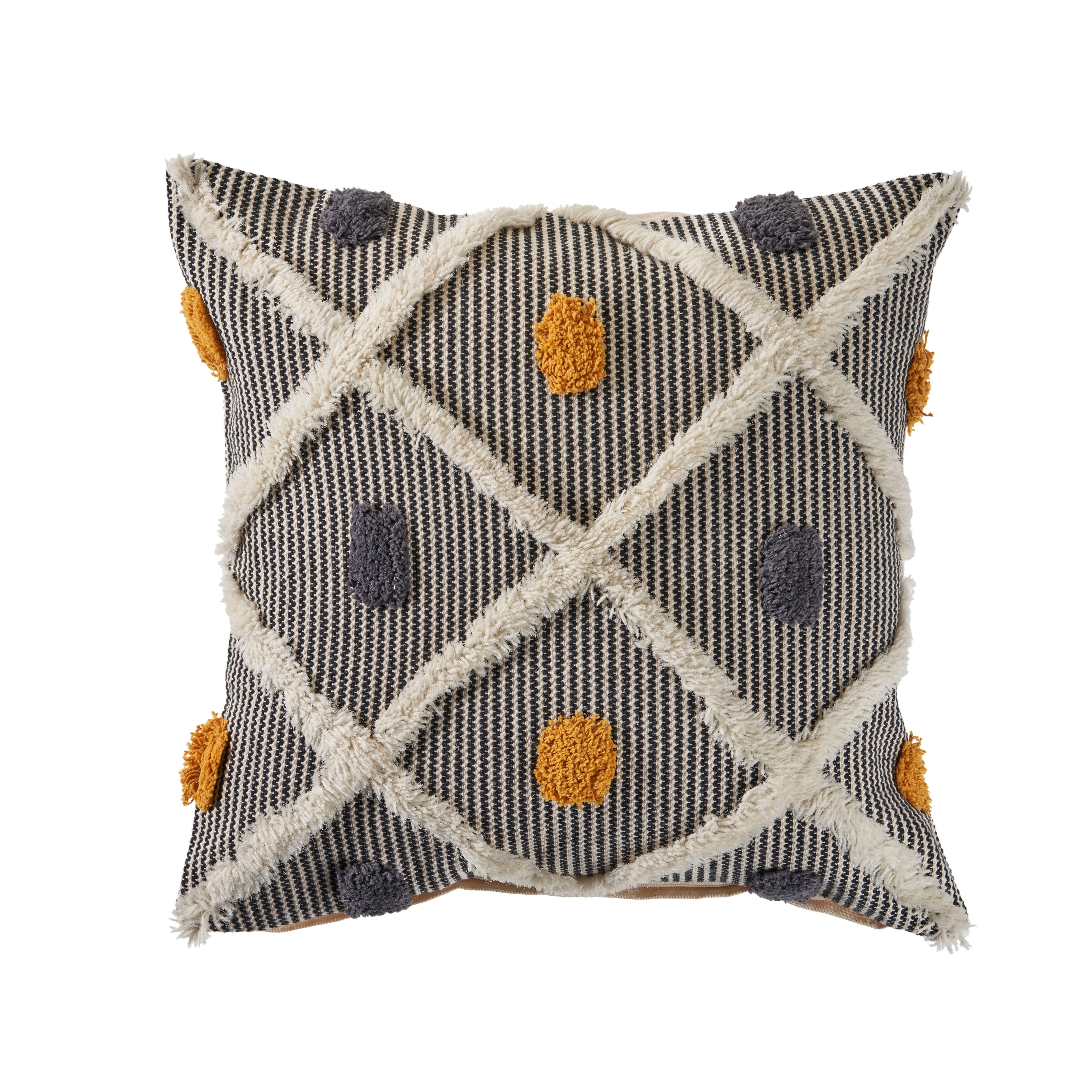 Striped And Tufted Multicolored Throw Pillow