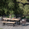 Stuart Outdoor 6 Piece Rectangle Wood Wicker Dining Set With Cushions By Christopher Knight Home