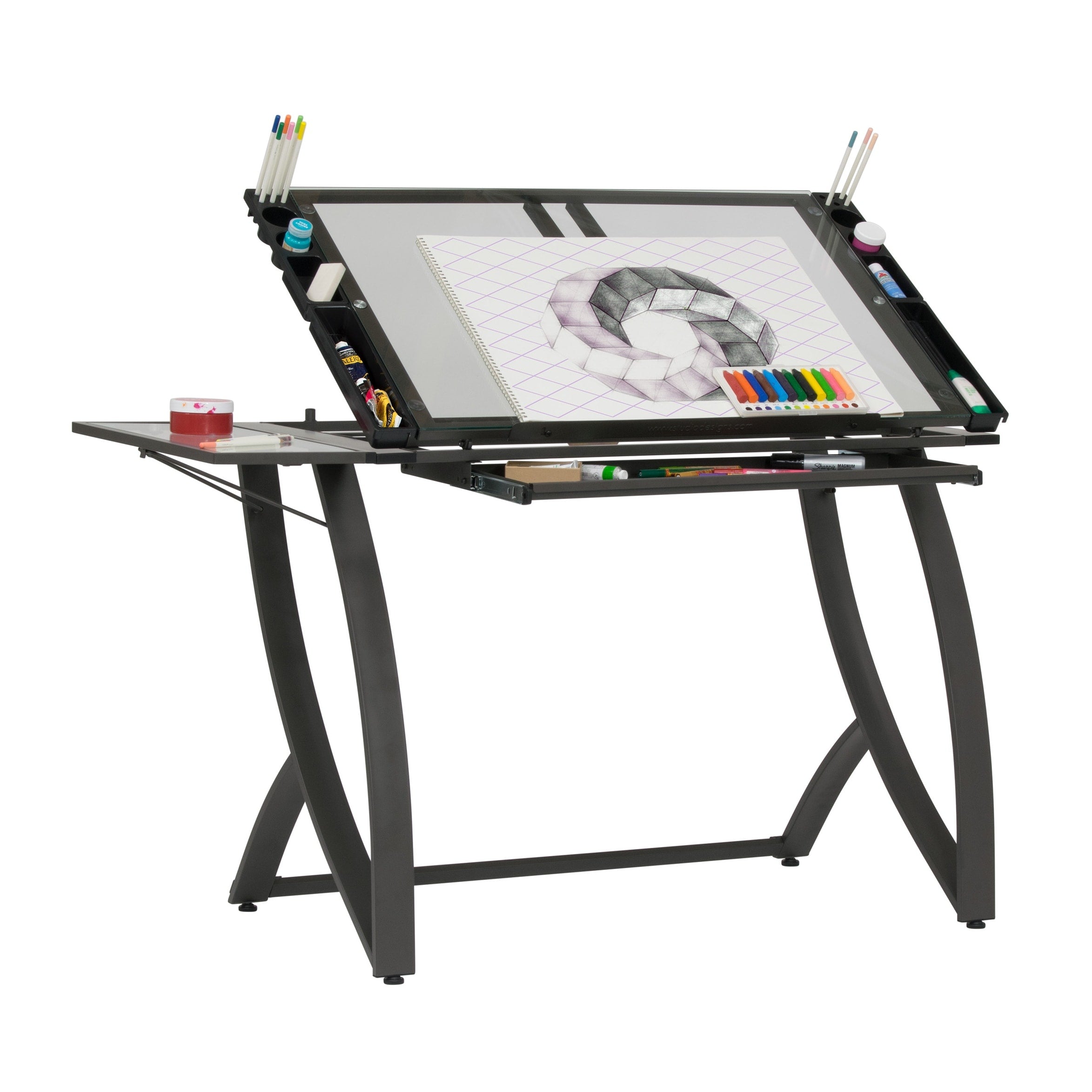 Studio Designs Futura Luxe Drawing Craft Table With Drawer And Folding Side Shelf