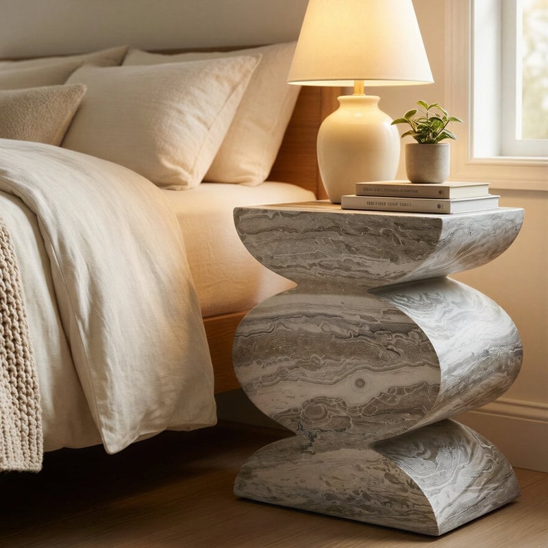 Studio London Side Table Faux Marble Effect Concrete Stool Indoor Outdoor Use