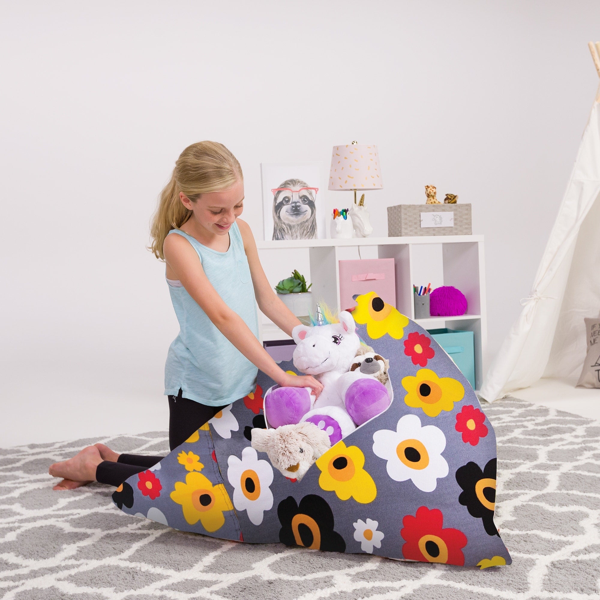 Stuffie Animal Storage Bean Bag Chair Cover 50 Room Organizer
