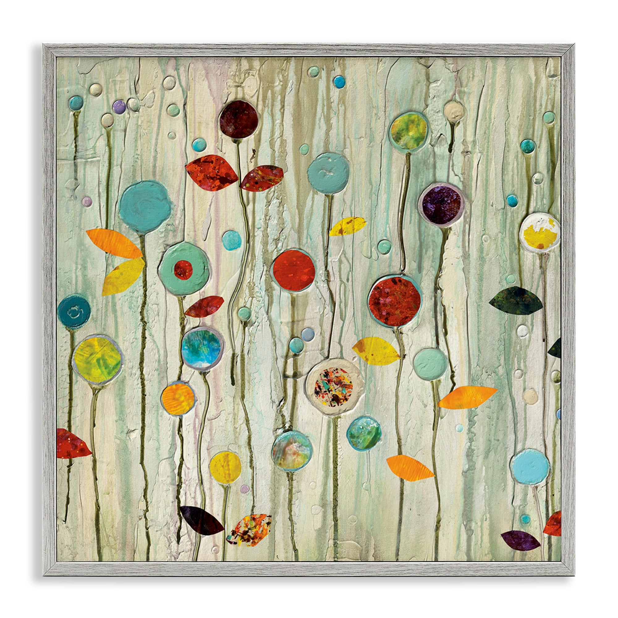 Stupell Industries Abstract Paint Drop Floral Scene Whimsical Collage Framed Wall Art 12X12 Multi Color