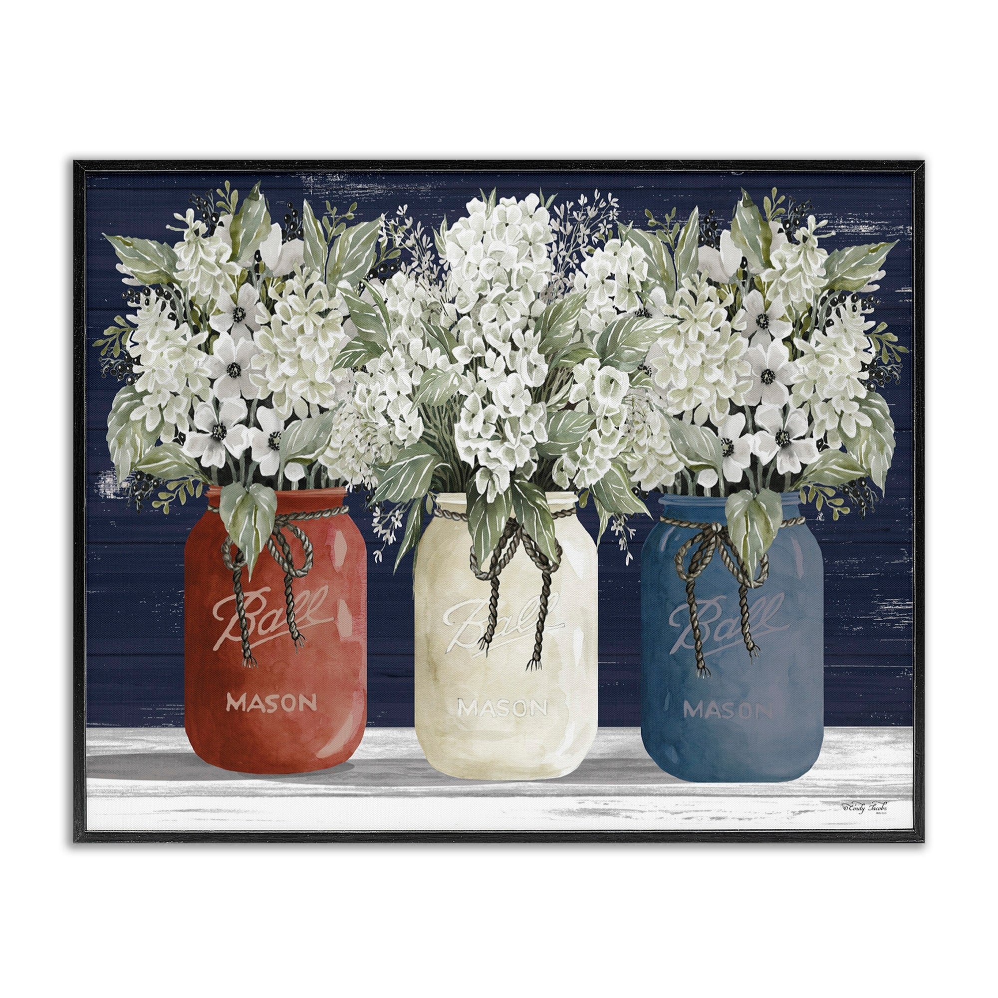 Stupell Industries Americana Floral Bouquets Rustic Flowers Country Pride Framed Wall Art Blue