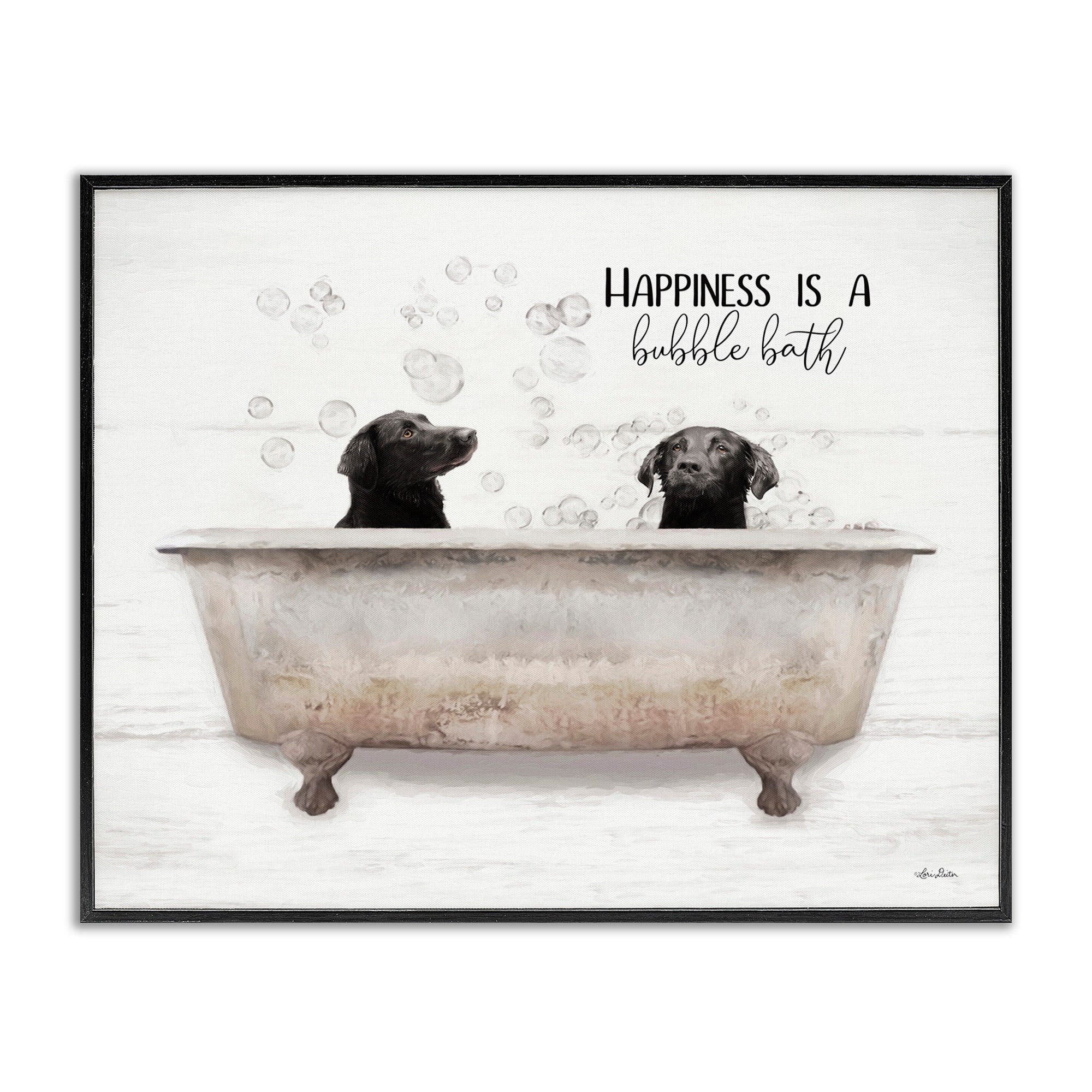 Stupell Industries Animal Bathroom Happiness Is A Bubble Bath Dog Quote Framed Wall Art White