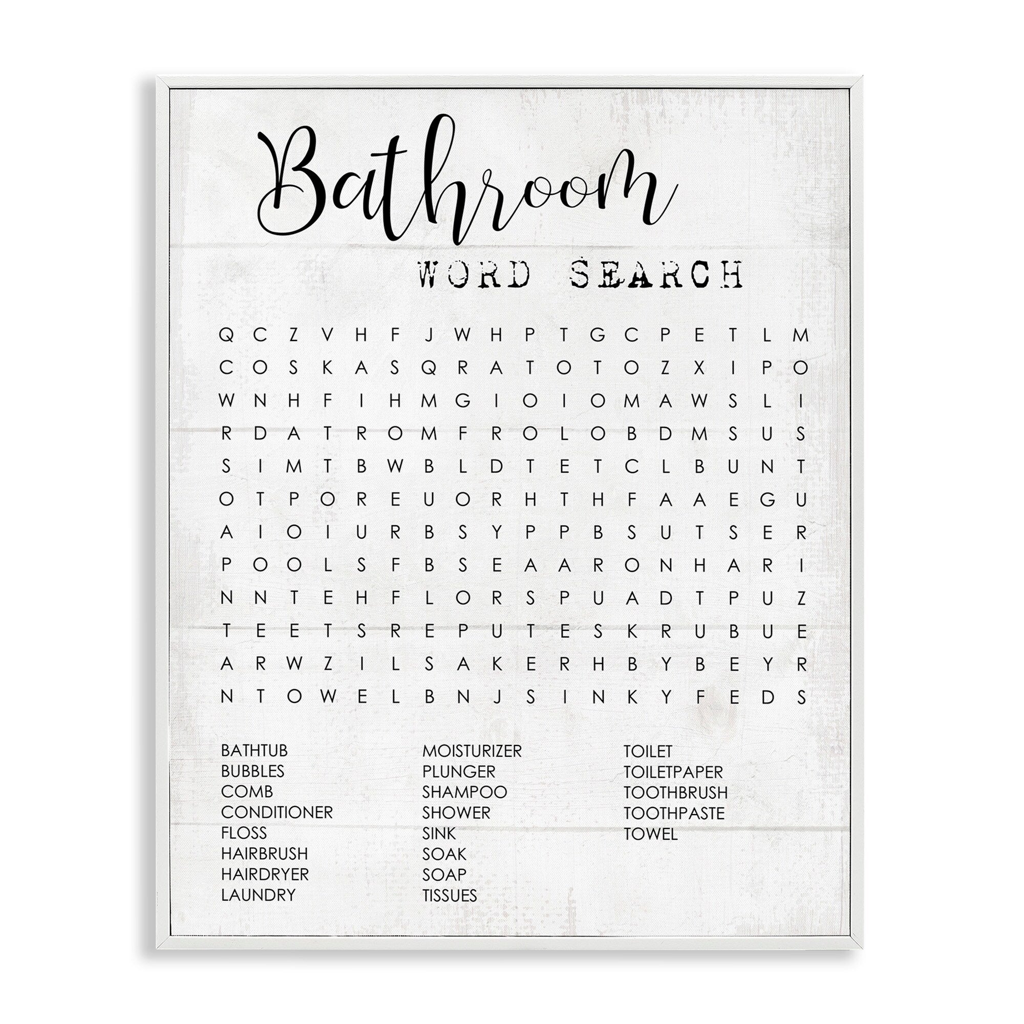 Stupell Industries Bathroom Word Search Fun Family Word Design Framed Wall Art