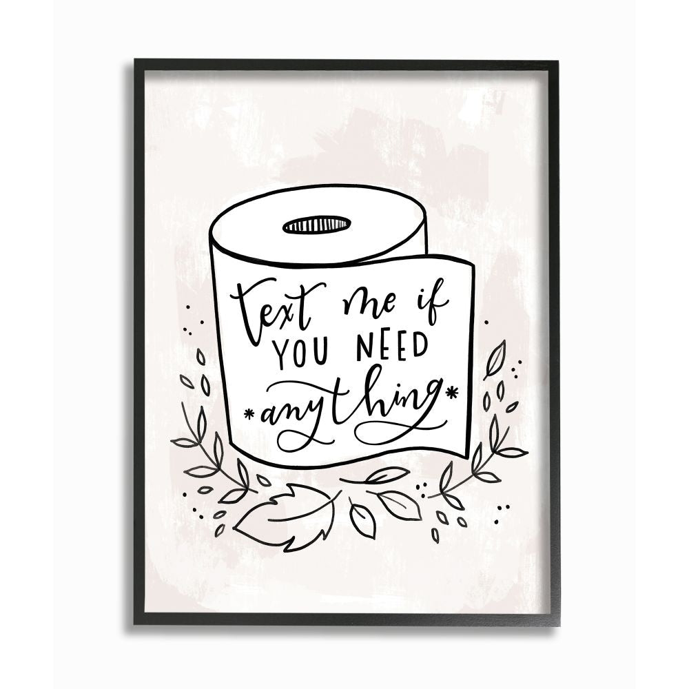Stupell Industries Bathroom Humor Text Me If You Need...Framed Wall Art Black