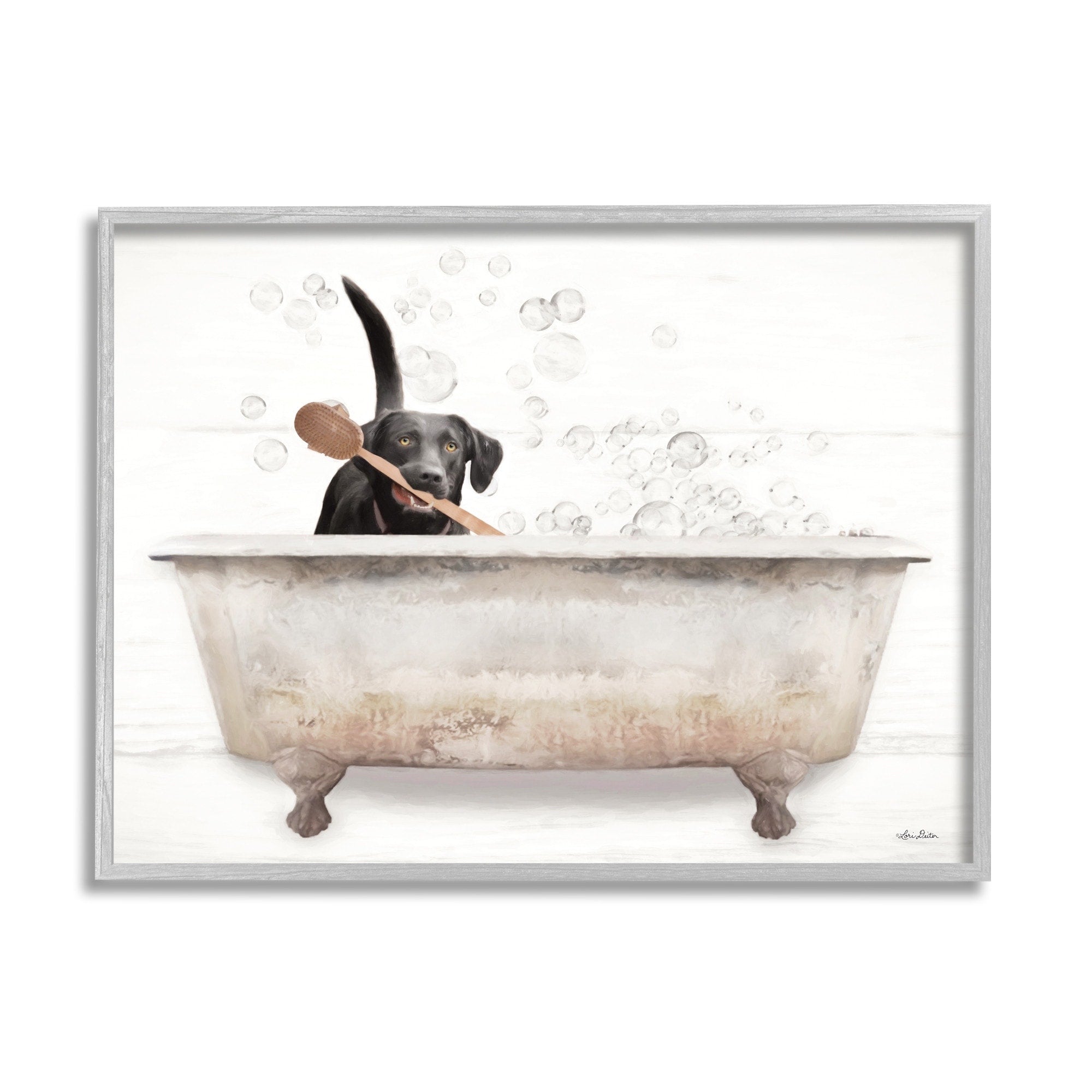 Stupell Industries Happy Labrador In Rustic Bubble Bath Design Framed Wall Art Multi Color
