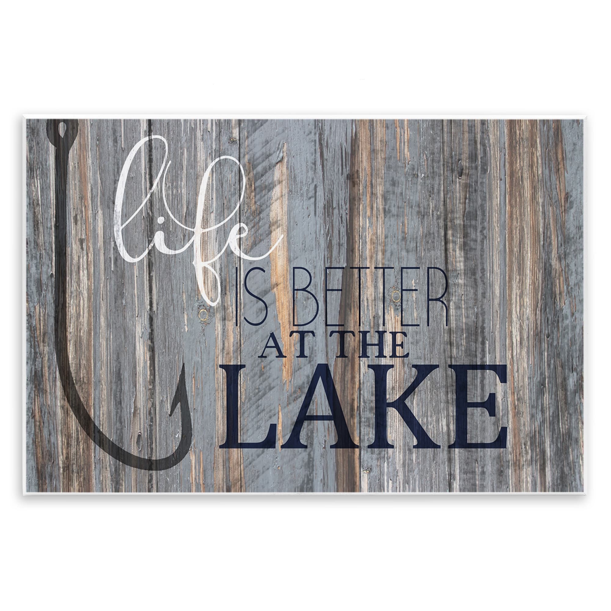 Stupell Industries Life Better Lake Quote Fish Lakehouse Cabin Nautical Phrase Wood Wall Art