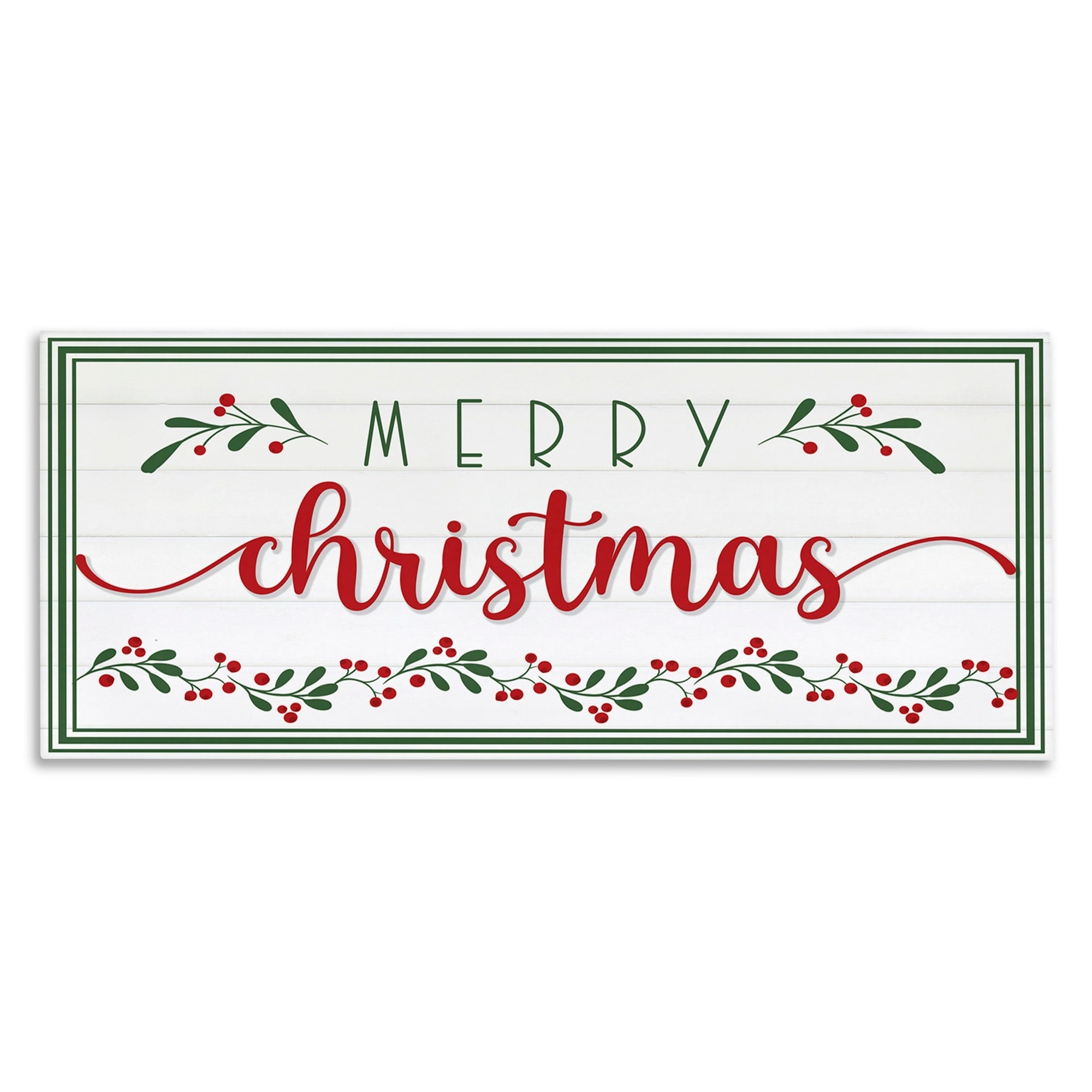 Stupell Industries Merry Christmas Phrase Festive Floral Holly Detail Canvas Wall Art