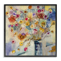 Painted Flowers Line Drawing Framed Giclee Texturized Art