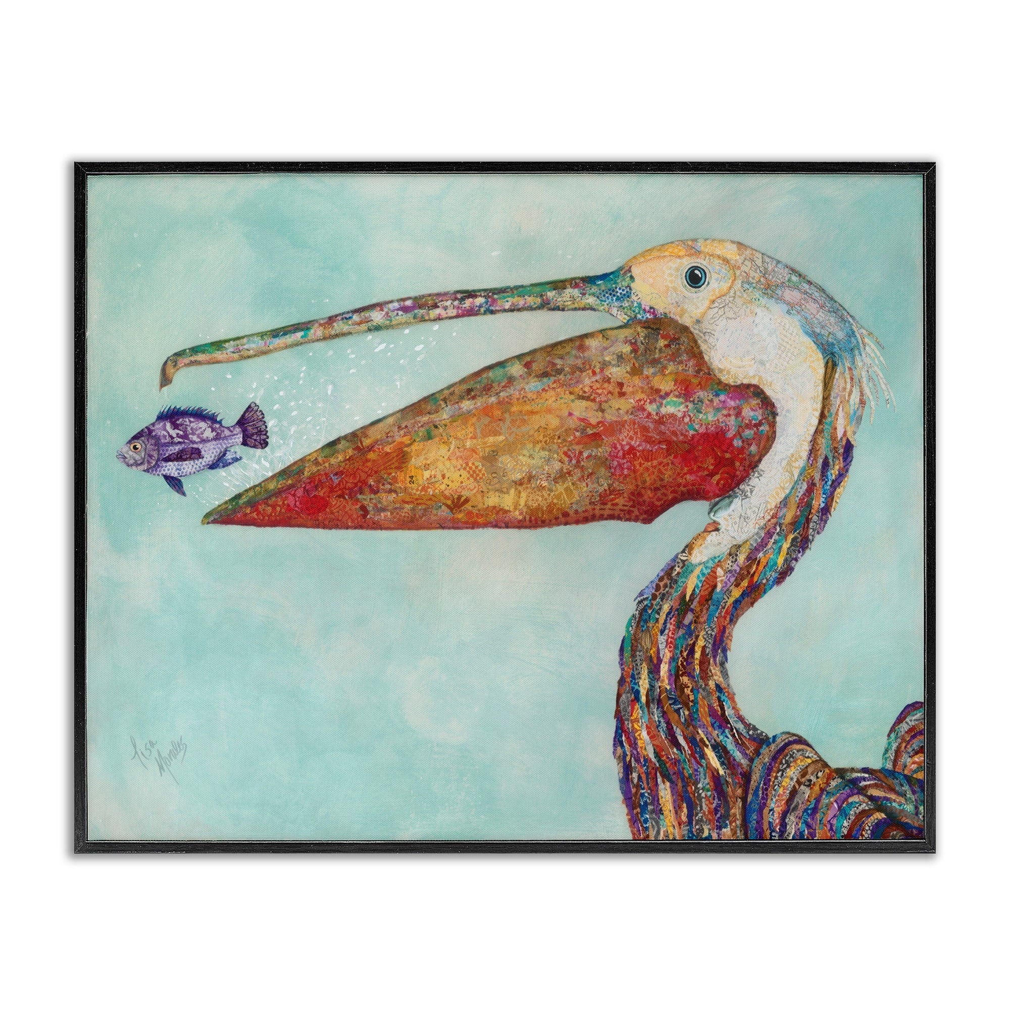 Stupell Industries Pelicans Lost Supper Fish And Patterned Feathers Framed Wall Art Blue