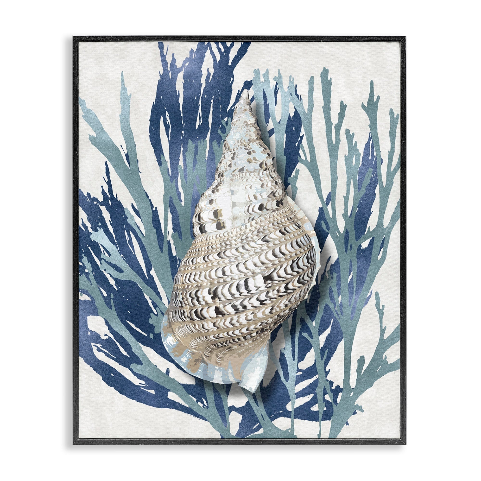 Stupell Industries Shell Coral Blue Beach Design Framed Wall Art
