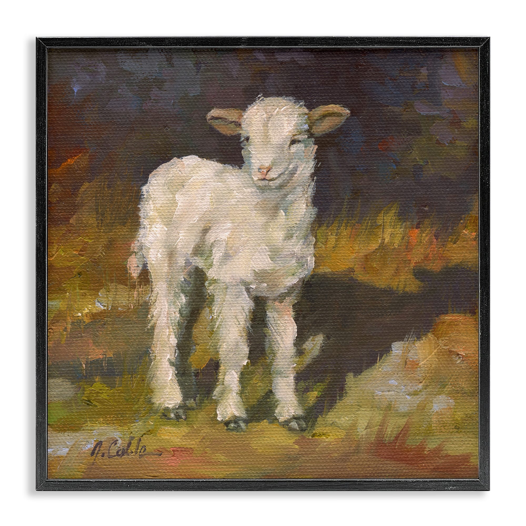 The Stupell Home Decor Soft And Sweet Baby Lamb And Shadow Oil Painting Framed Art 12 X 12 Proudly Made In Usa