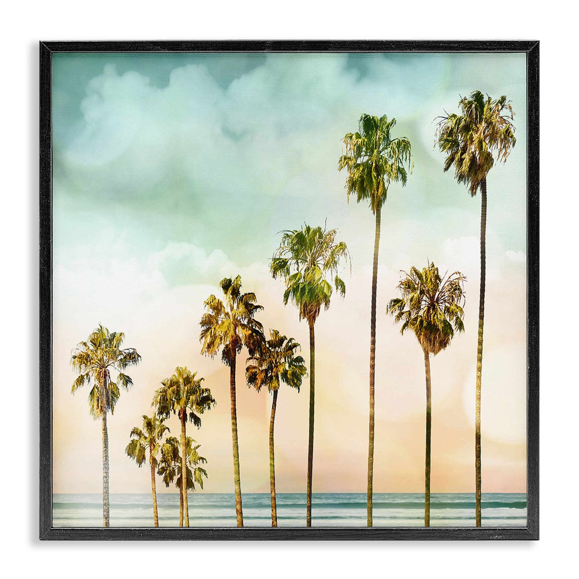 Stupell Industries Tropical Beach Palm Trees Blue Green Sky Framed Wall Art 12X12