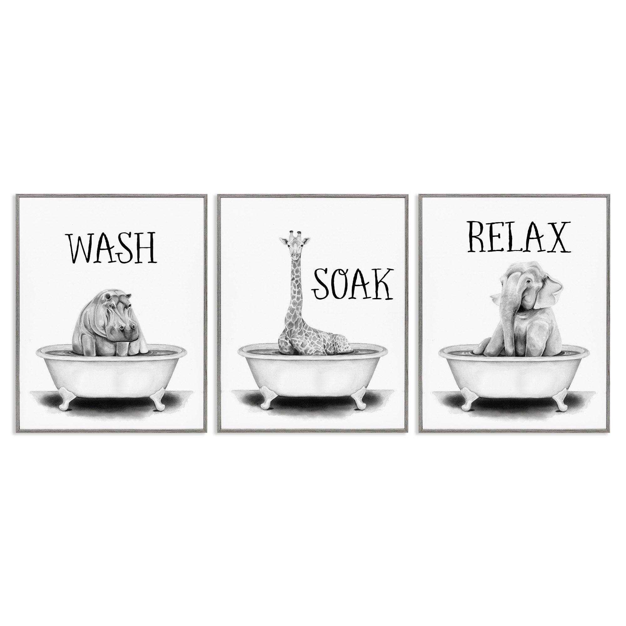 Stupell Industries Wash Soak And Relax Jungle Animal Bath Tub Framed Wall Art White