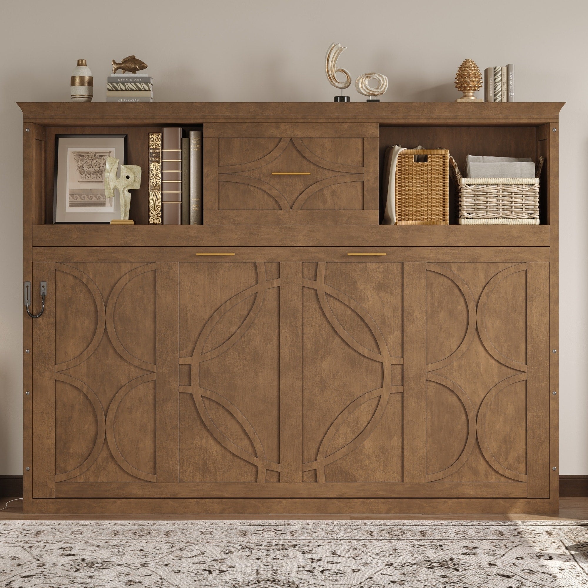 Sturdy Twin Size Murphy Bed With 2 Usb Ports Drawer And Storage Cabinets