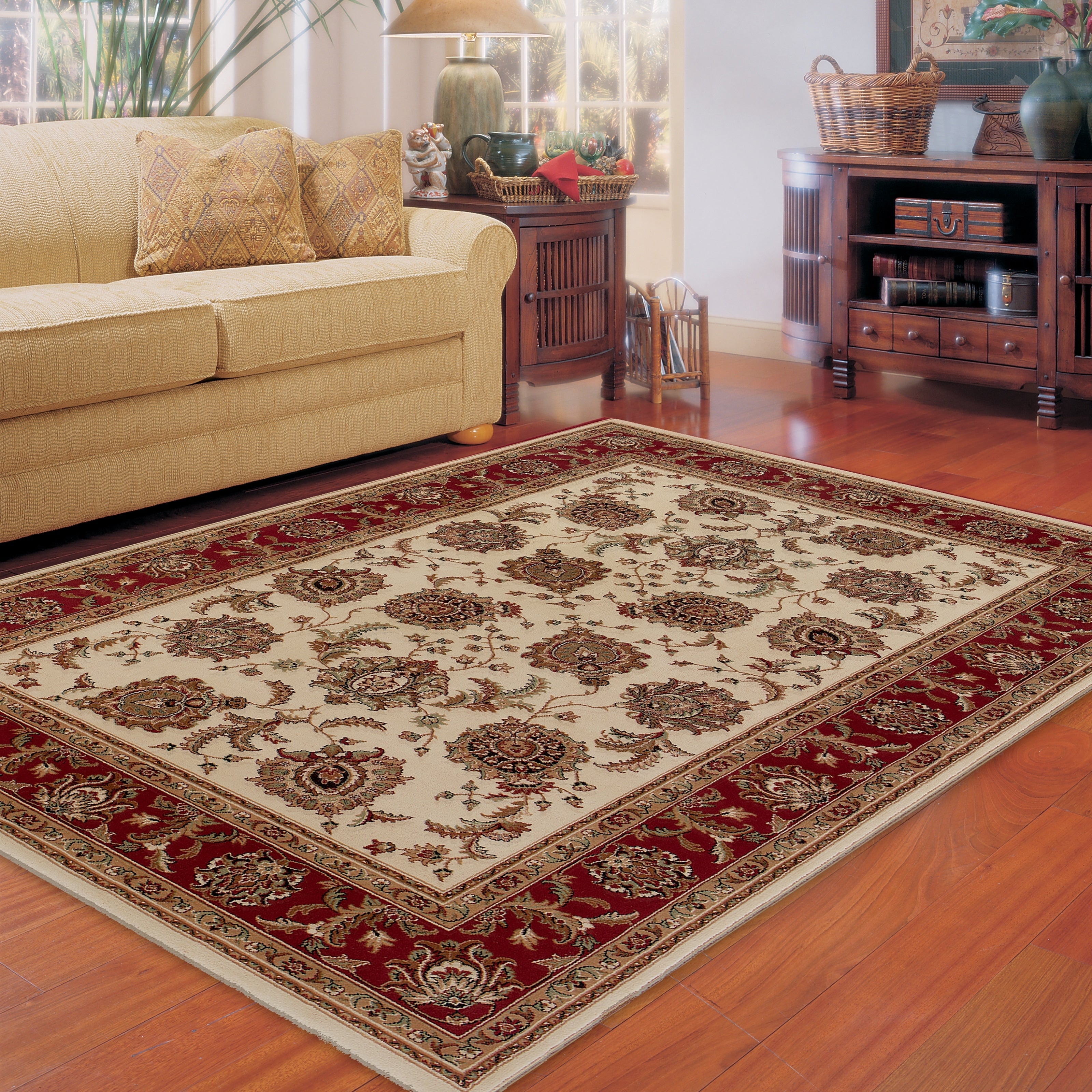 Updated Old World Persian Flair Ivory Red Rug 53 X 79 53 X 79
