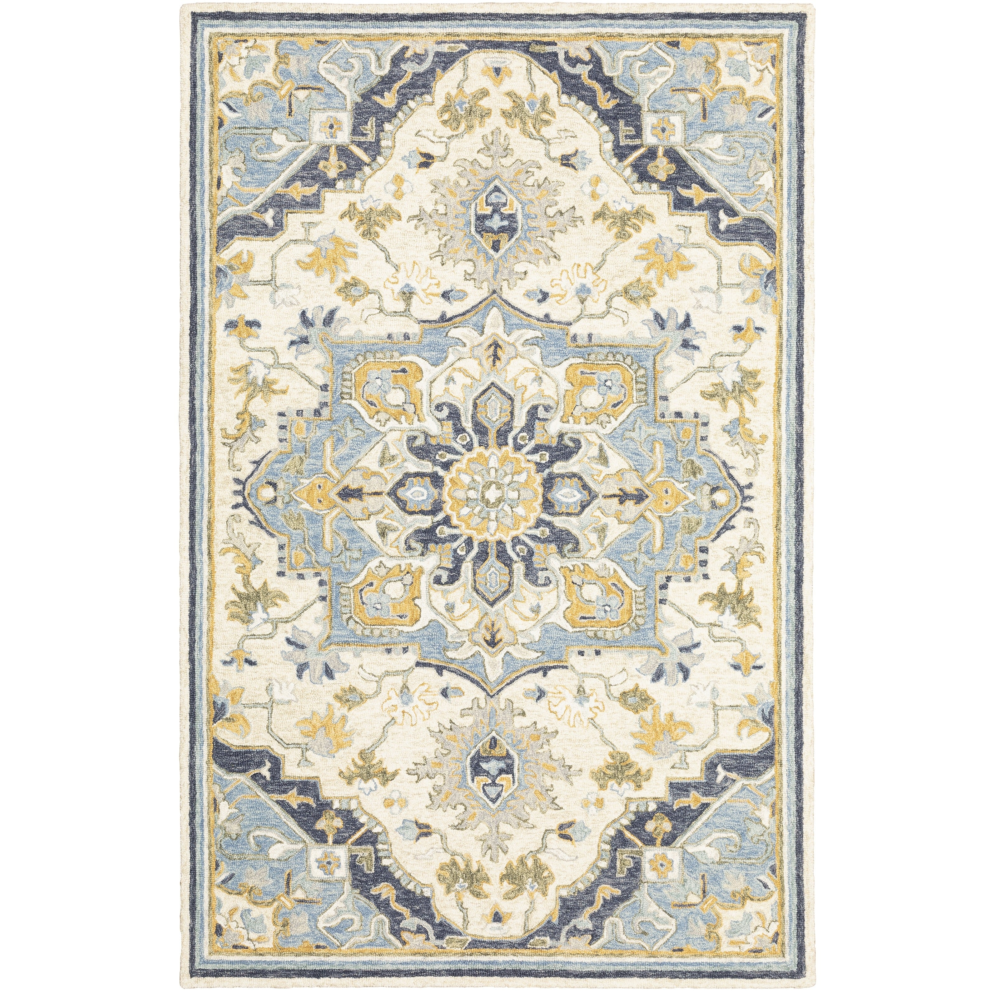 Ava Bohemian Blue Ivory Area Rug