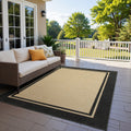 Mixed Pile Borders Sand Charcoal Indoor Outdoor Area Rug 910 X 1210