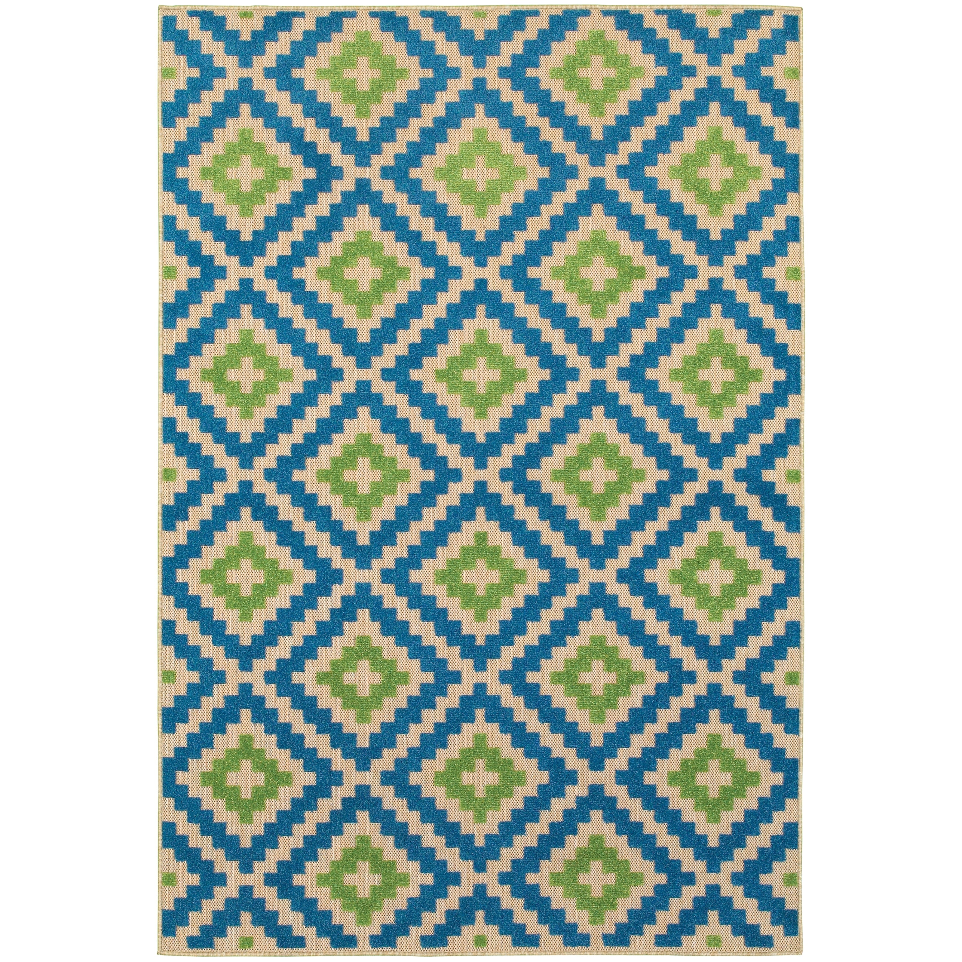 Mixed Pile Lattice Sand Blue Indoor Outdoor Area Rug 67 X 96