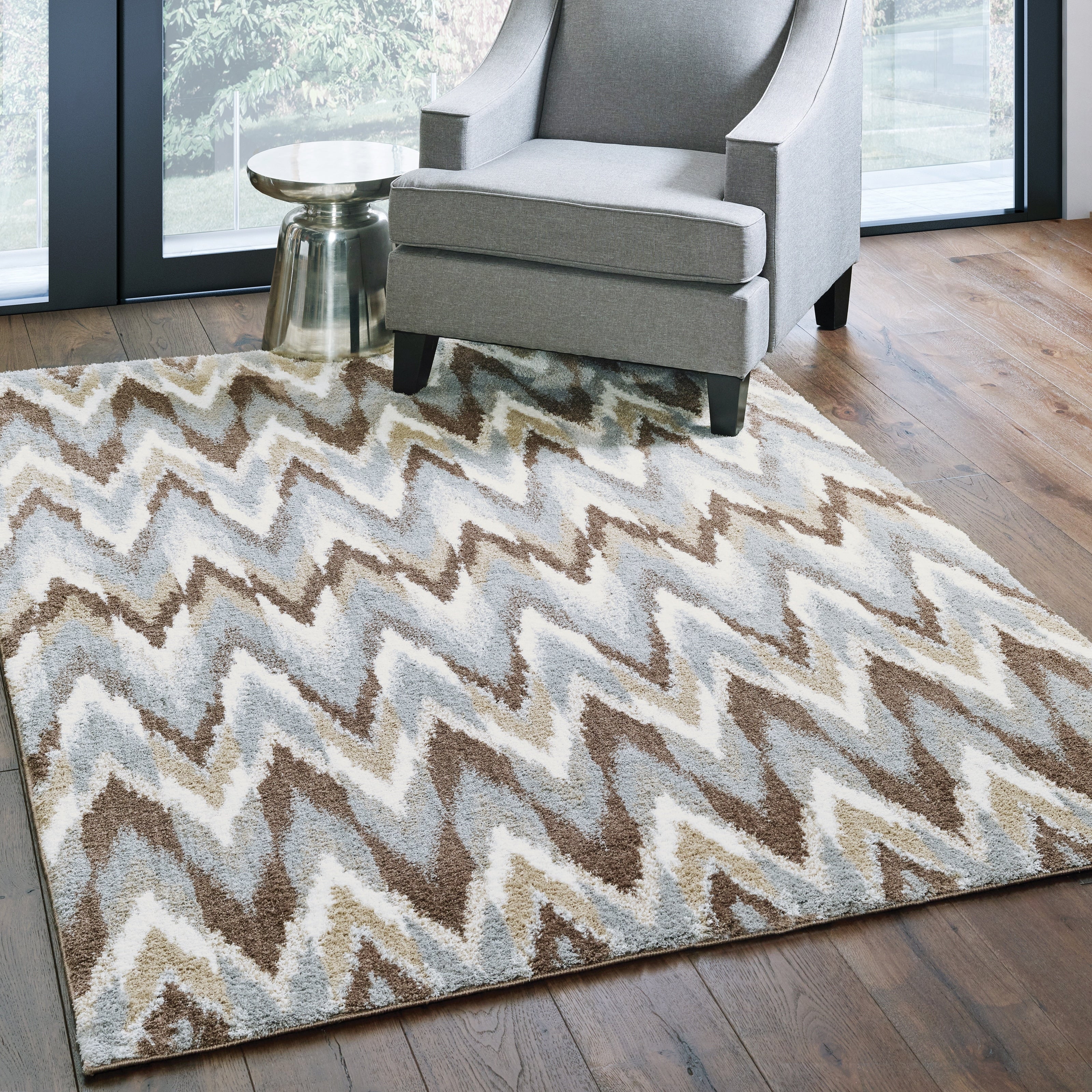 Style Haven Chevron Waves Grey Taupe Micro Fiber Rug 67 X 96 67 X 96