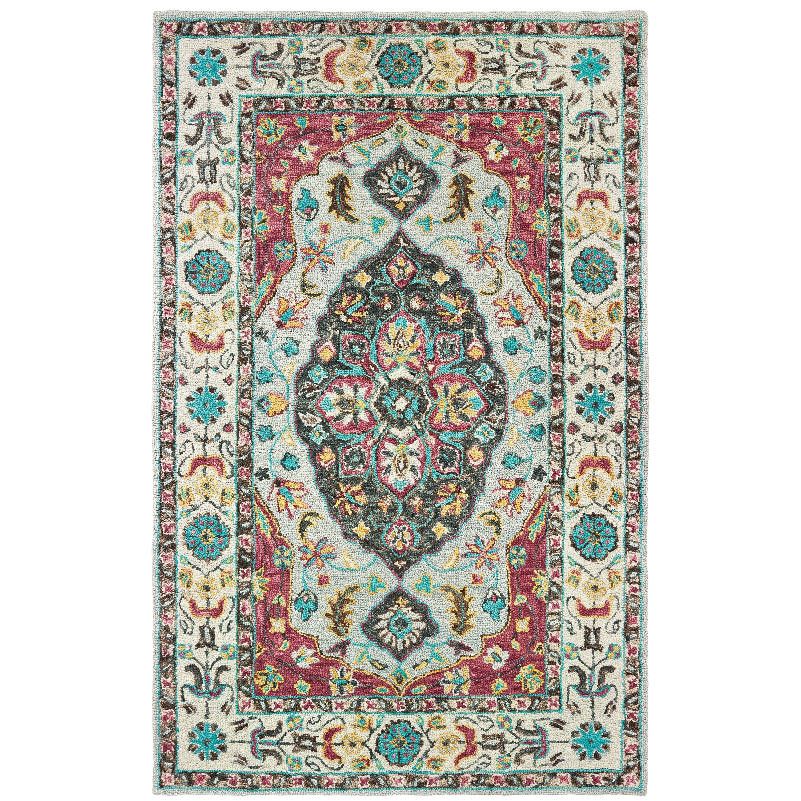 Traditional Medallion Hand Tufted Wool Grey Pink Area Rug 10 X 13