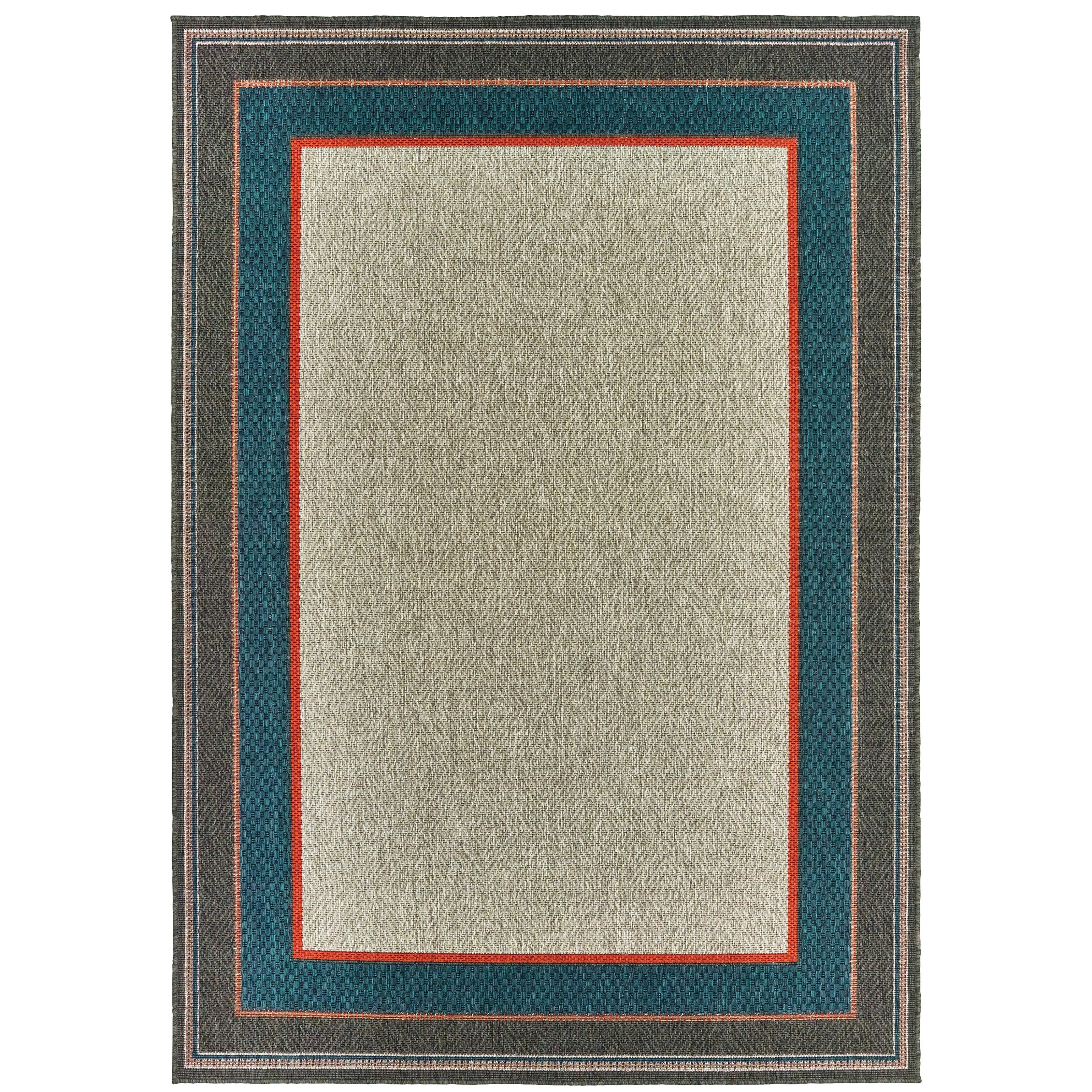 Laguna Bordered Solid Grey Blue Indoor Outdoor Area Rug
