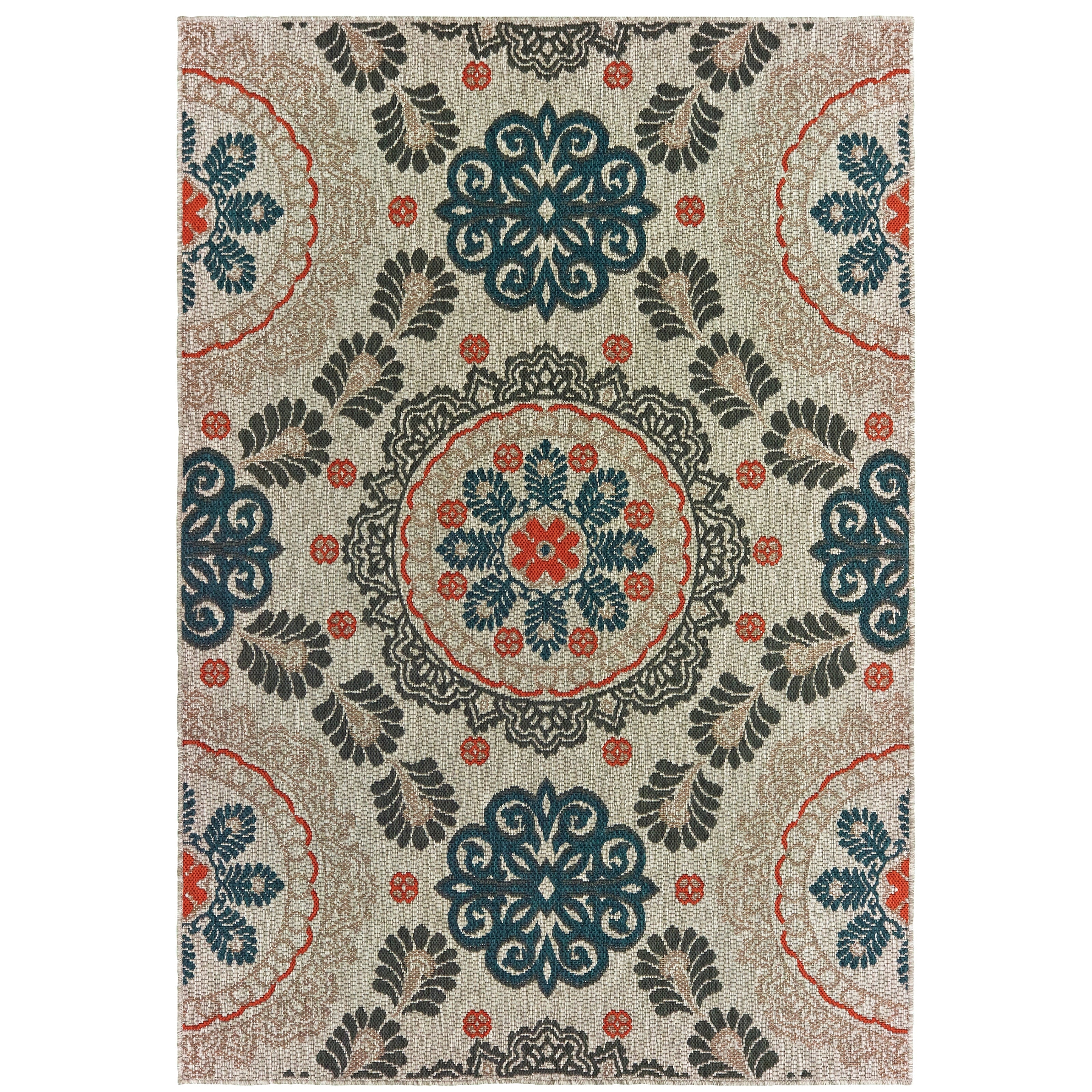 Laguna Medallions Grey Blue Indoor Outdoor Area Rug