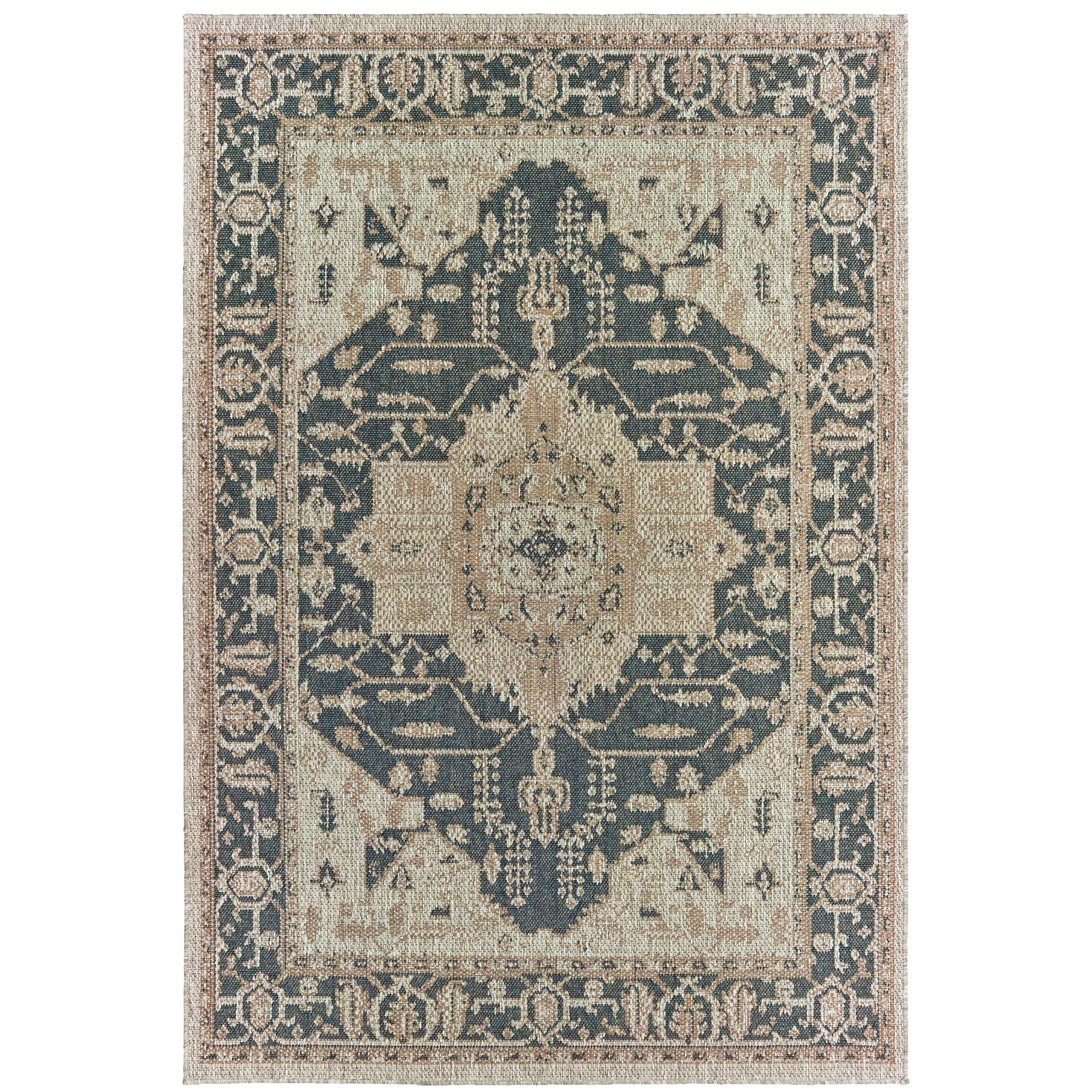 Laguna Traditional Medallion Grey Gold Indoor Outdoor Area Rug