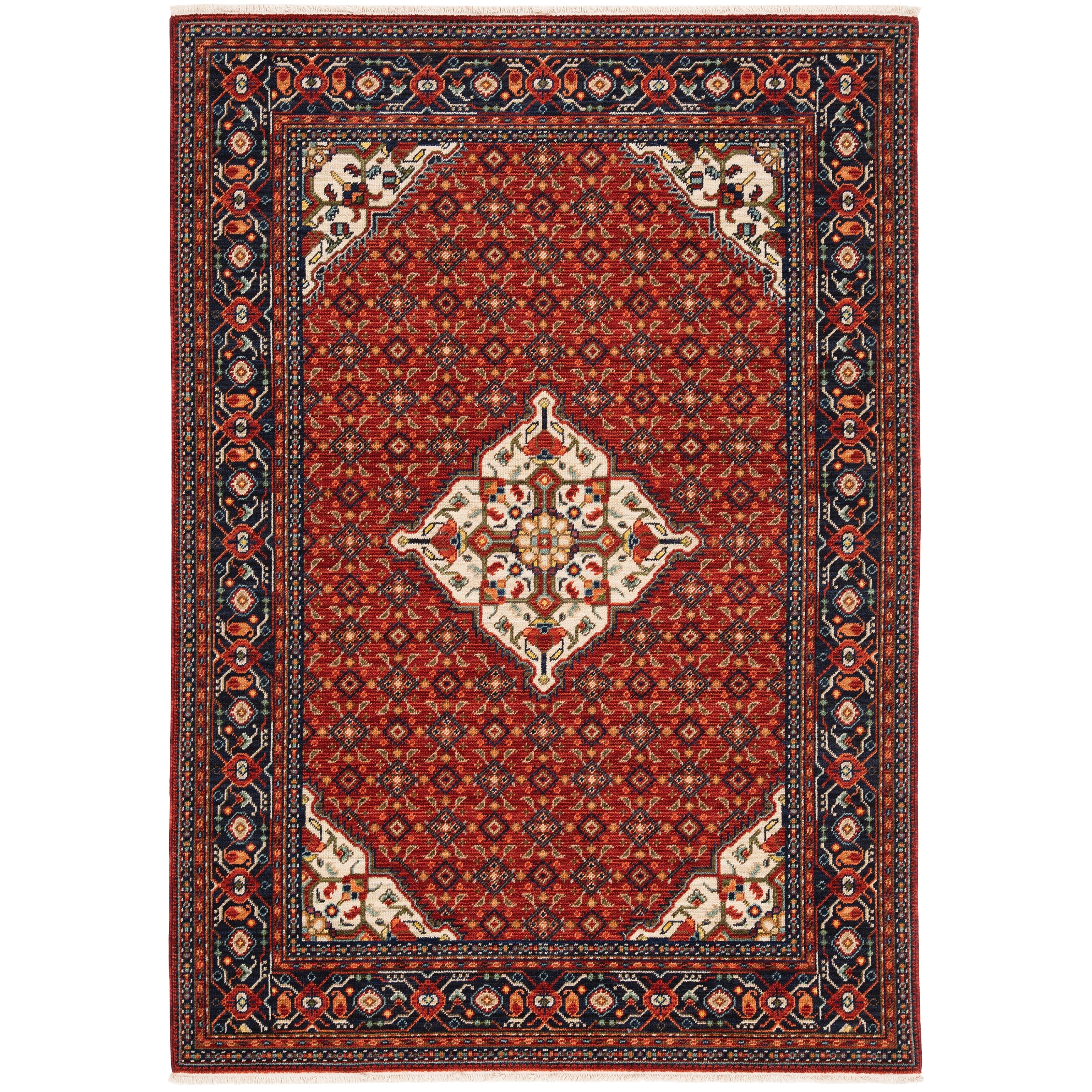Leander Persian Inspiration Fringed Wool Blend Area Rug