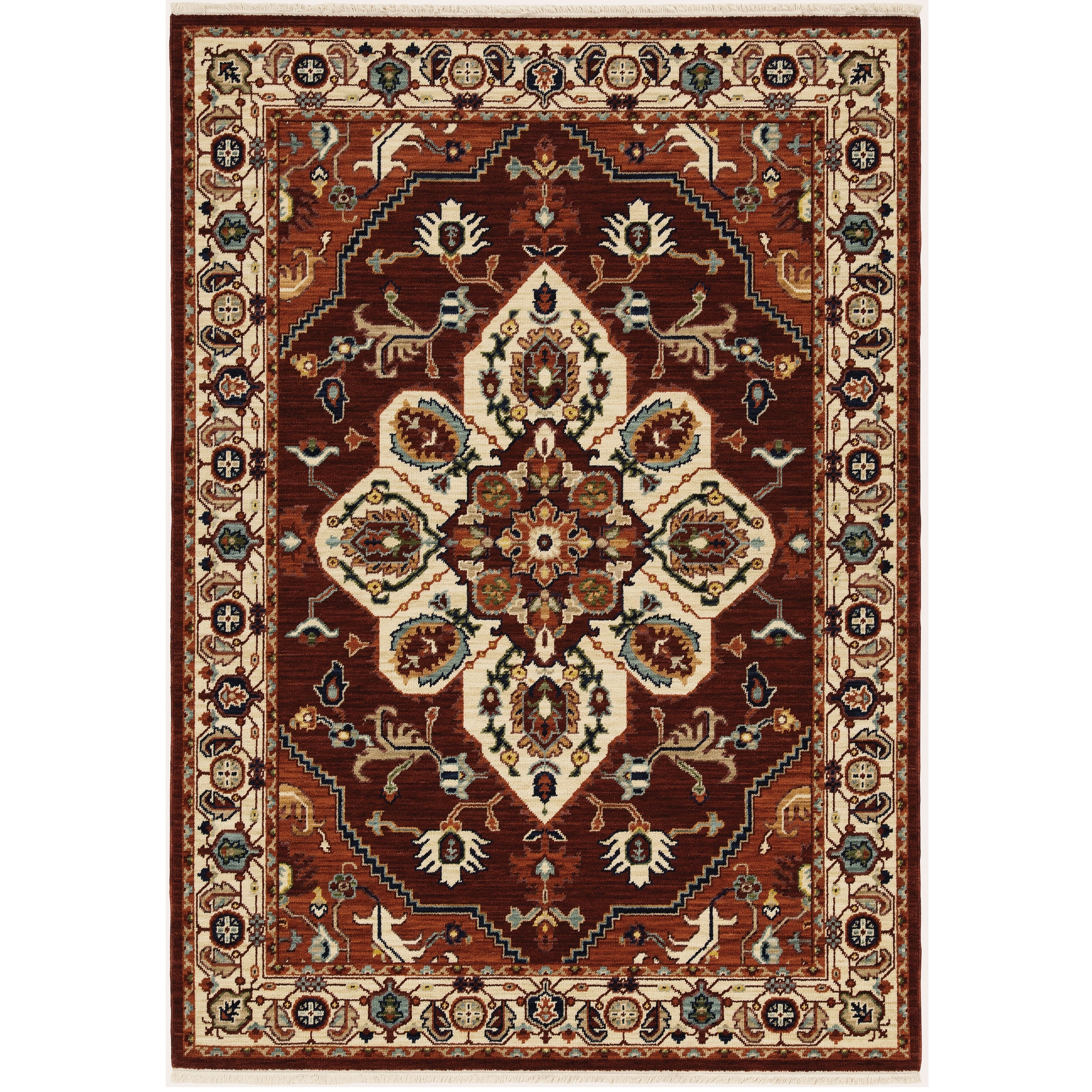 Leander Star Medallion Fringed Wool Blend Area Rug