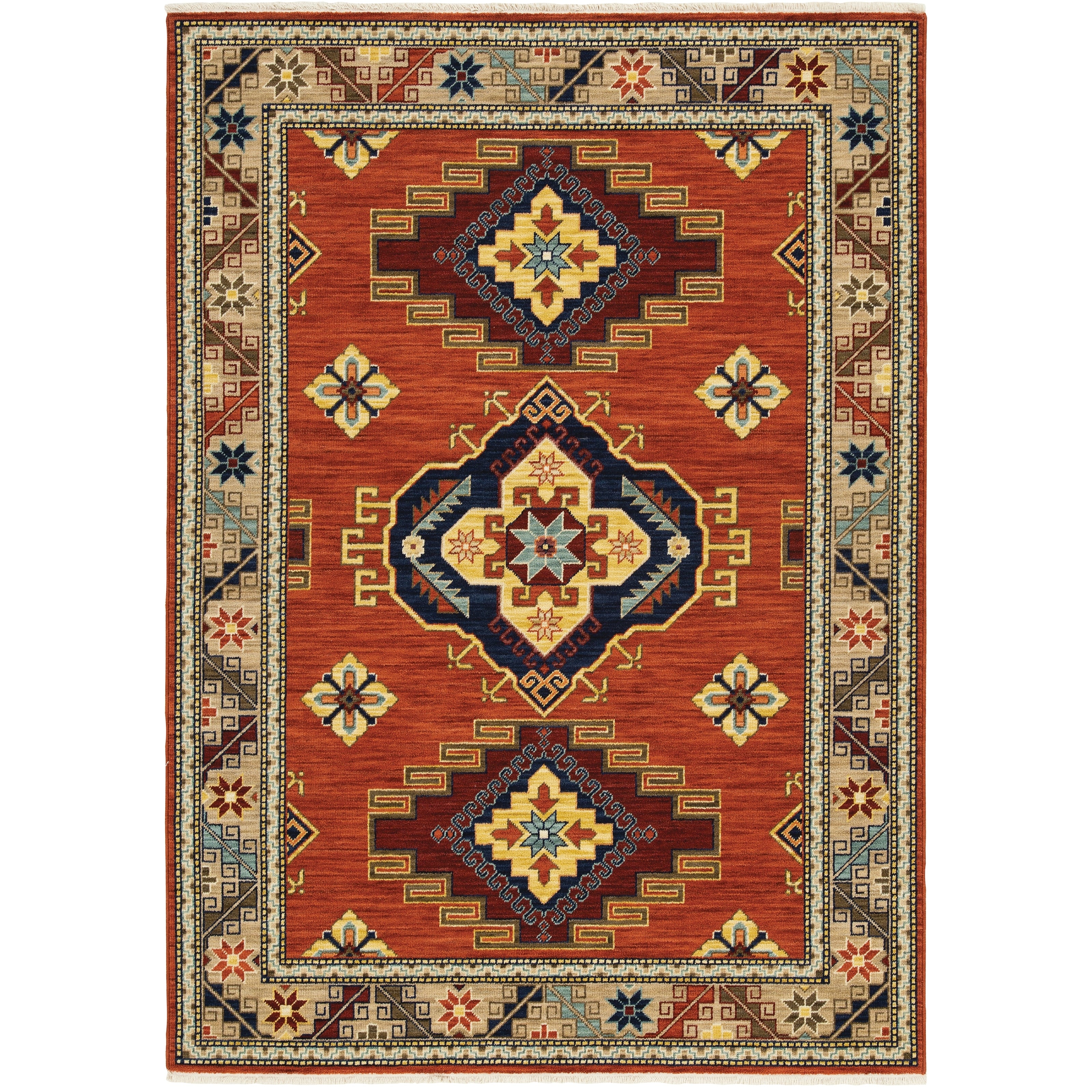 Leander Tribal Medallion Fringed Wool Blend Area Rug