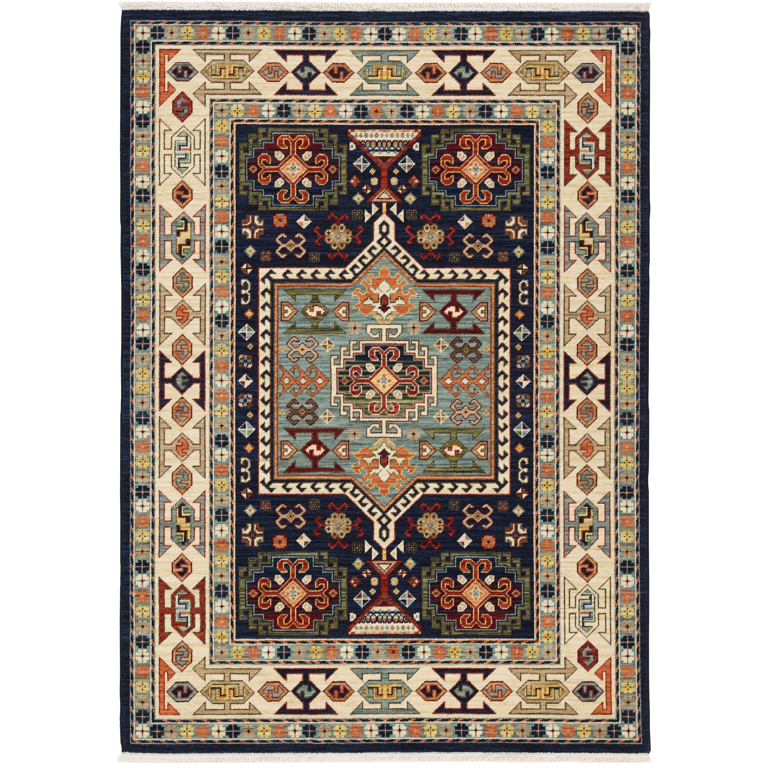 Leander Vintage Medallion Fringed Wool Blend Area Rug