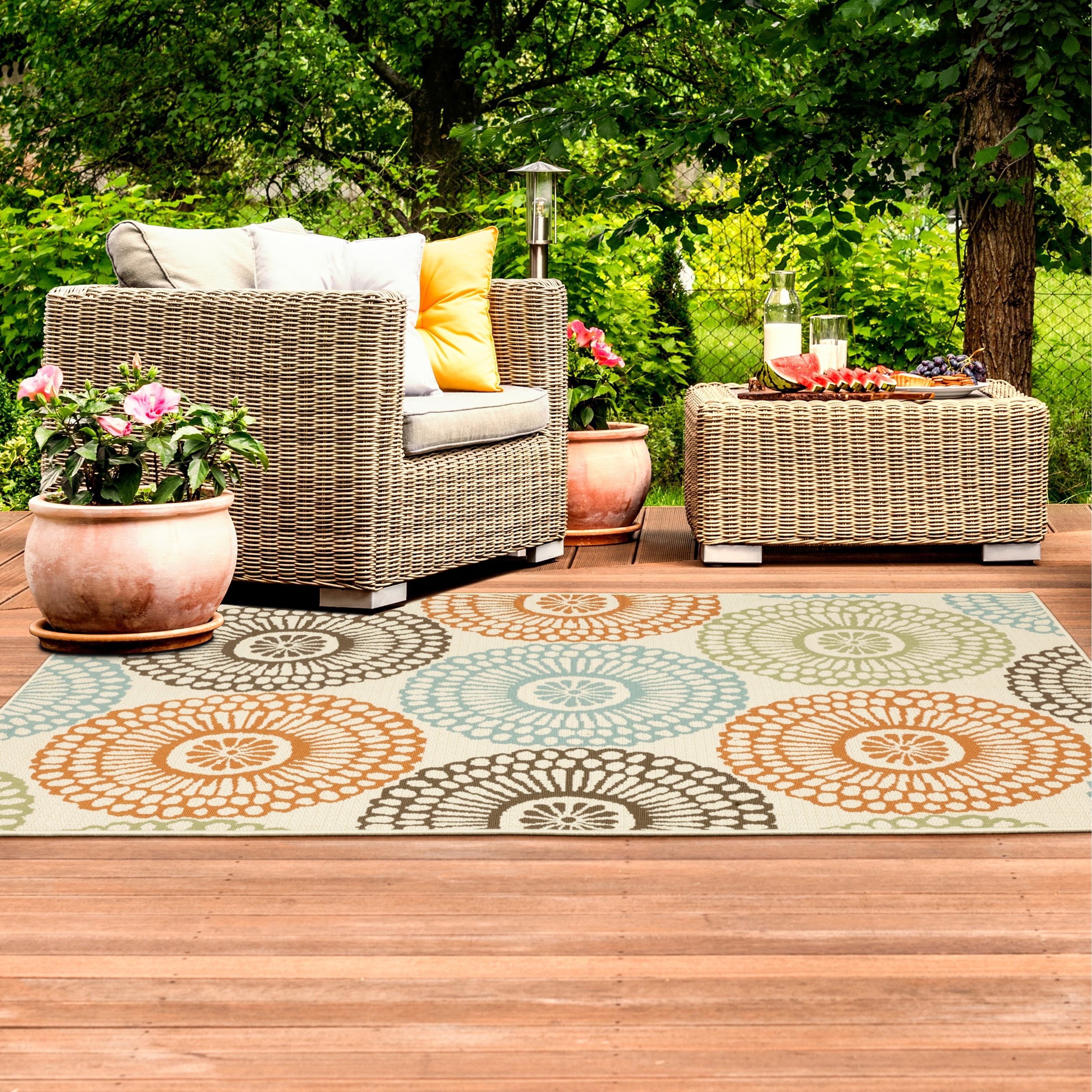 Clay Alder Home Variadero Floral Beige Blue Indoor Outdoor Area Rug 67 X 96