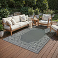 Updated Border Black Ivory Loop Pile Indoor Outdoor Area Rug 710 Round
