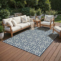 Two Tone Tile Ivory Navy Loop Pile Indoor Outdoor Area Rug 25 X 45