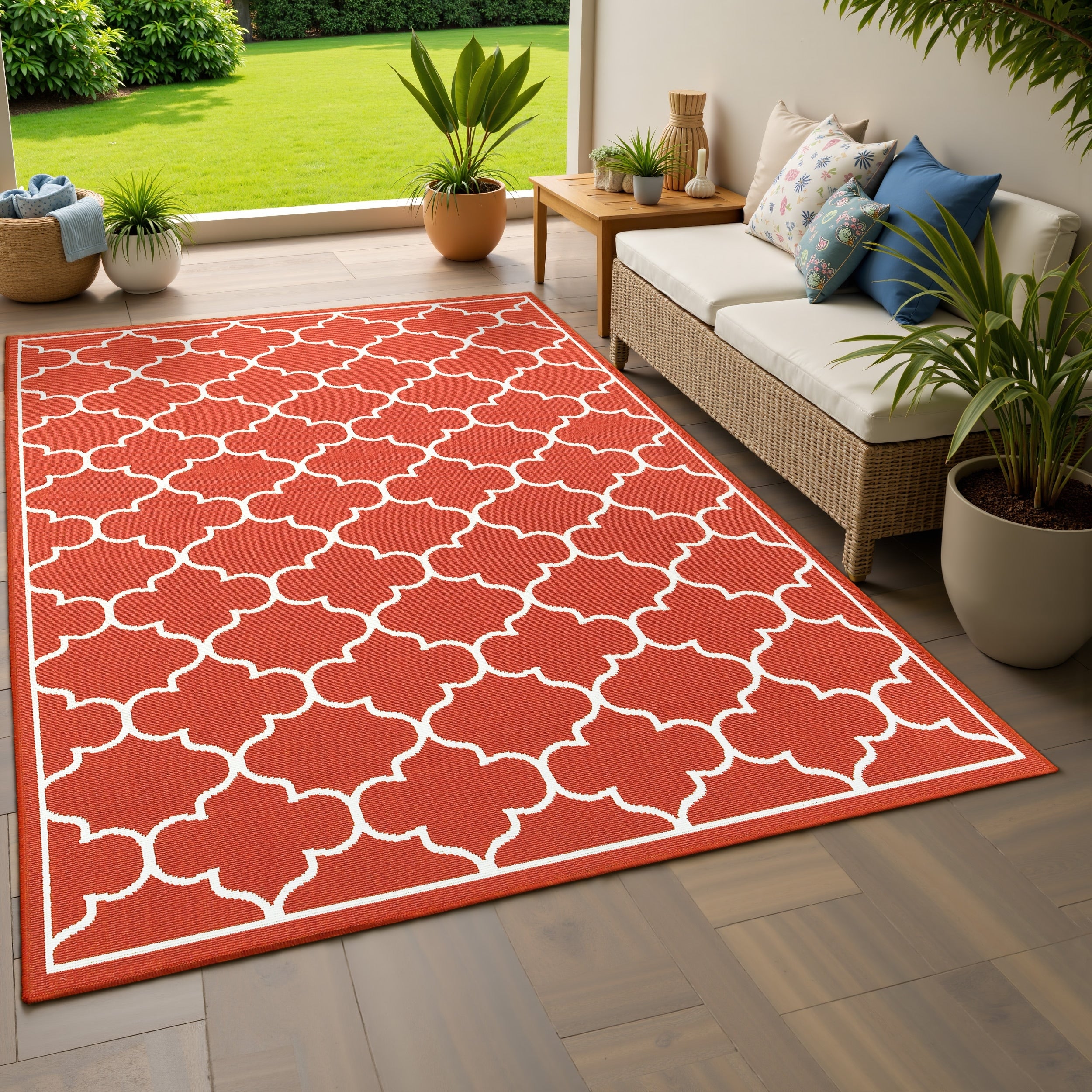 Stylehaven Lattice Red Ivory Indoor Outdoor Area Rug 53X76 53 X 76