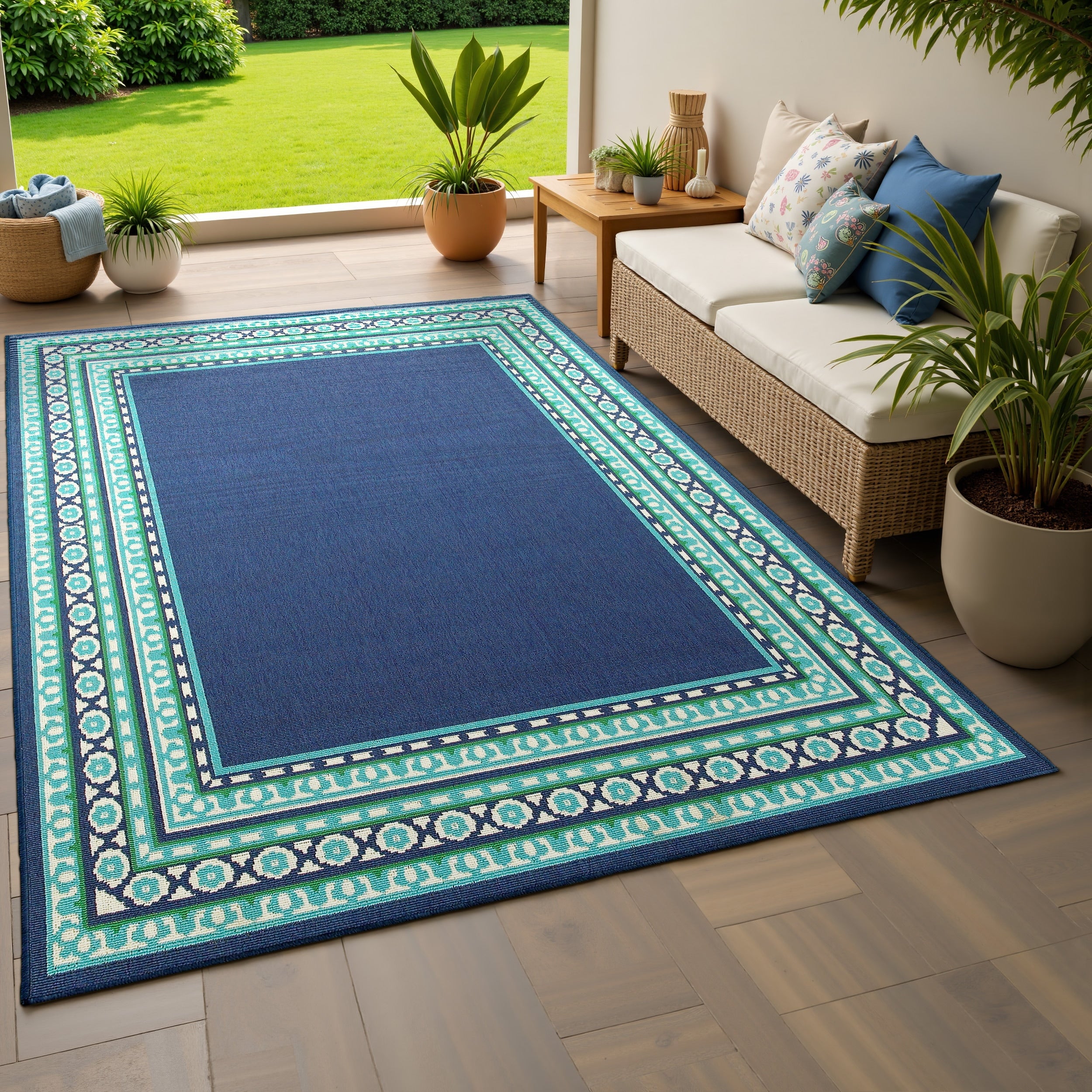 Clay Alder Home Variadero Borders Navy Green Indoor Outdoor Area Rug 710 X 1010