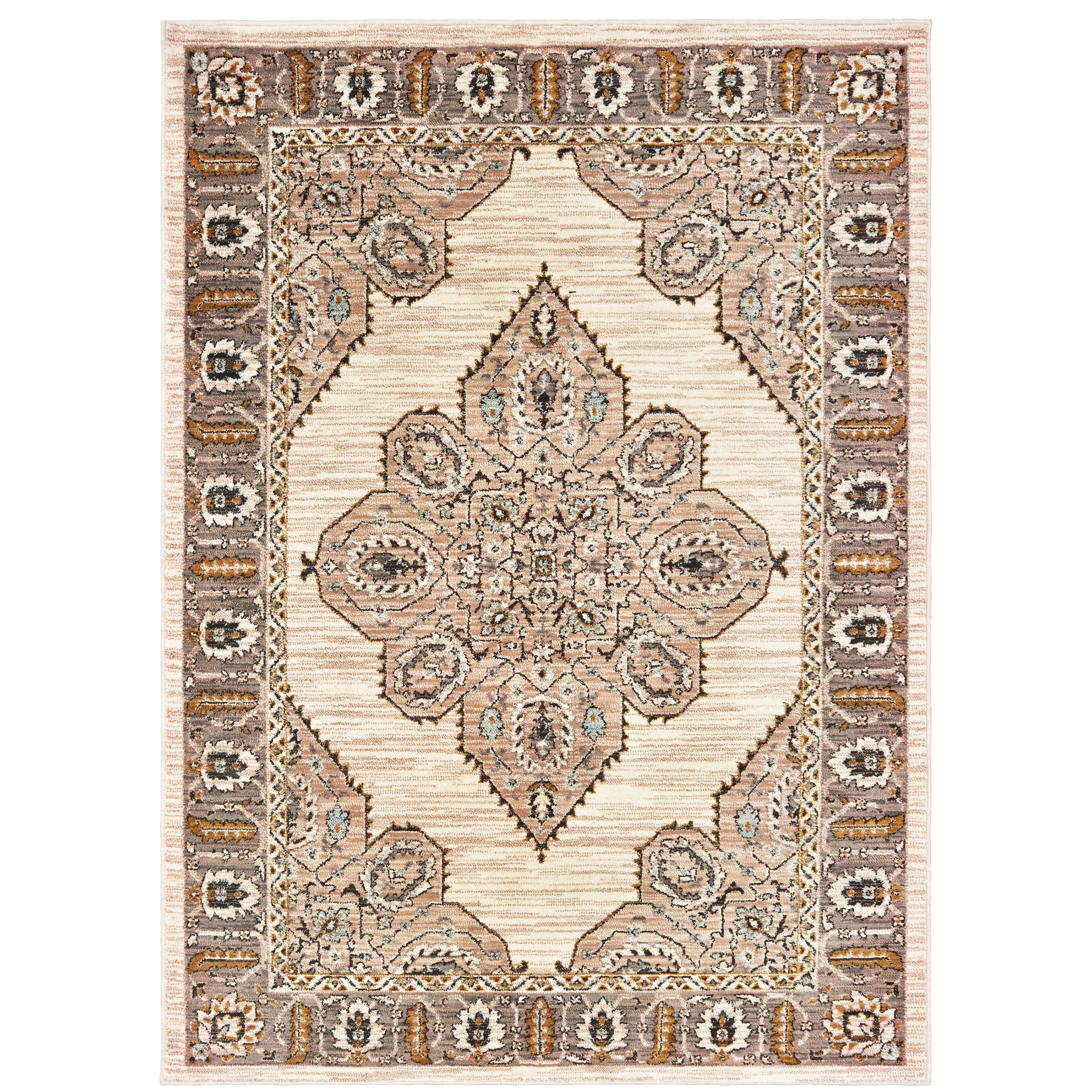 Sierra Bordered Medallion Ivory Gold Area Rug
