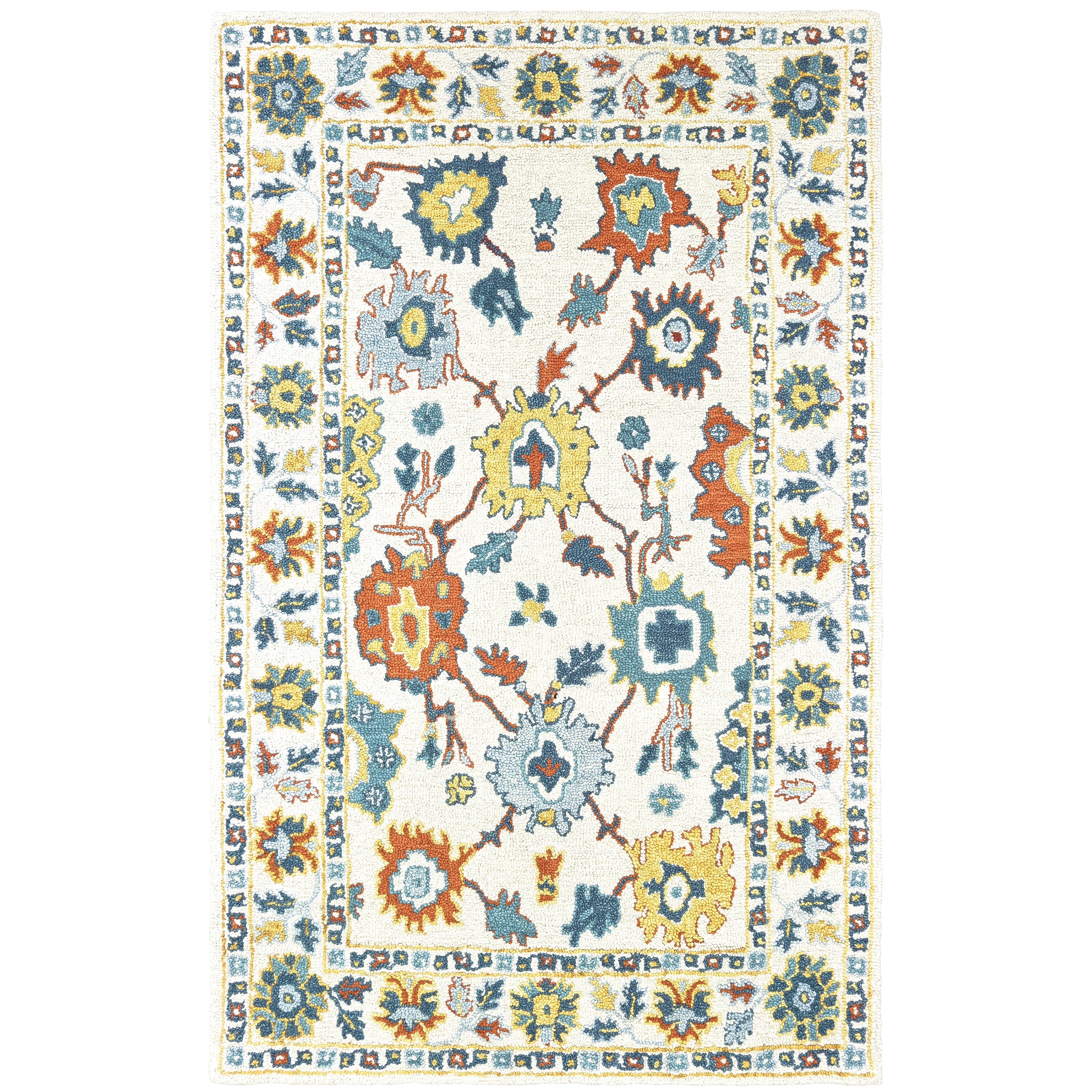Floral Tribal Hand Tufted Wool Ivory Gold Area Rug 36 X 56