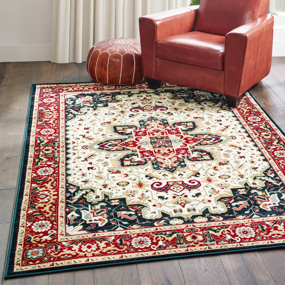 Gracewood Hollow Deloria Medallion Red And Ivory Area Rug 910 X 1210