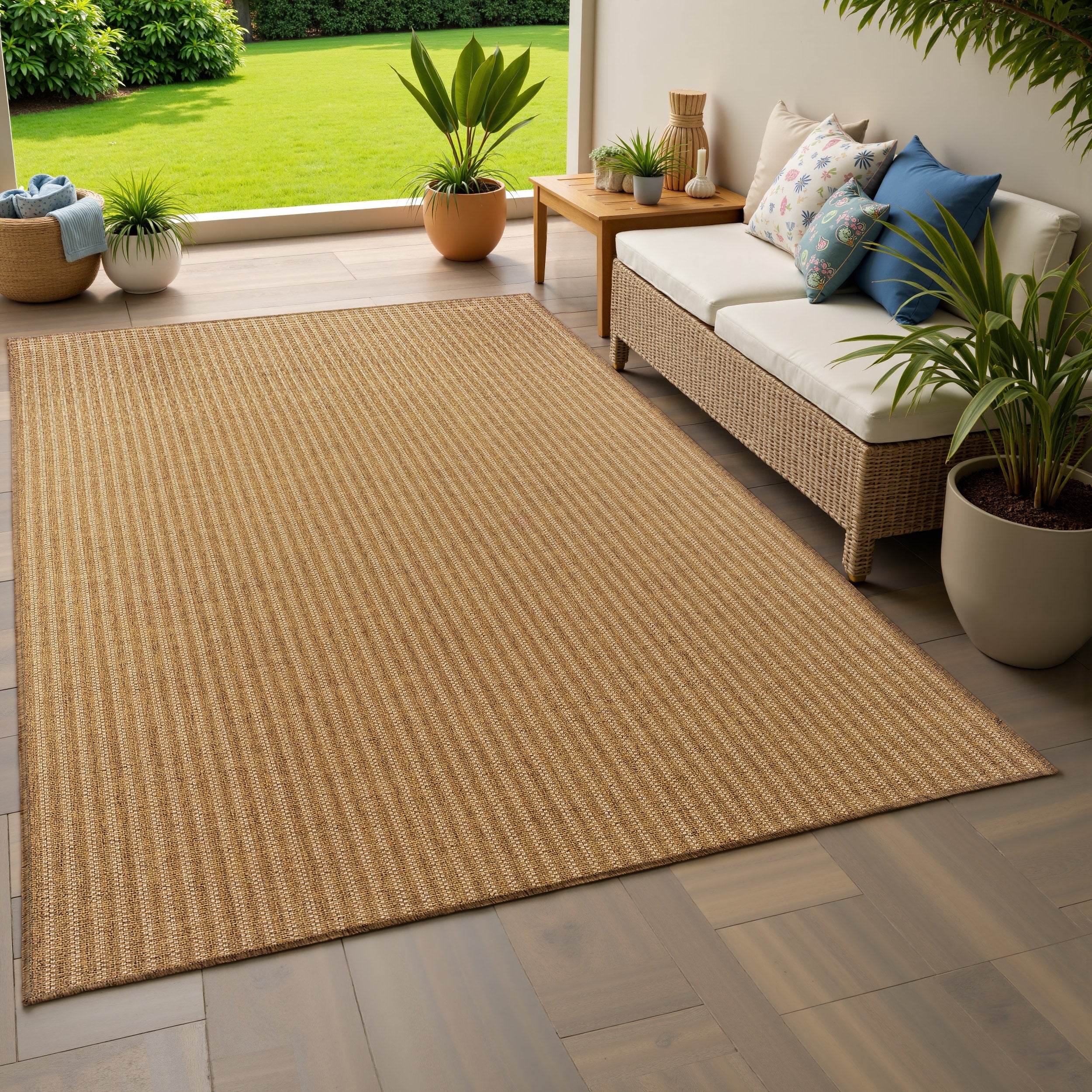 Indoor Outdoor Tan Light Tan Area Rug