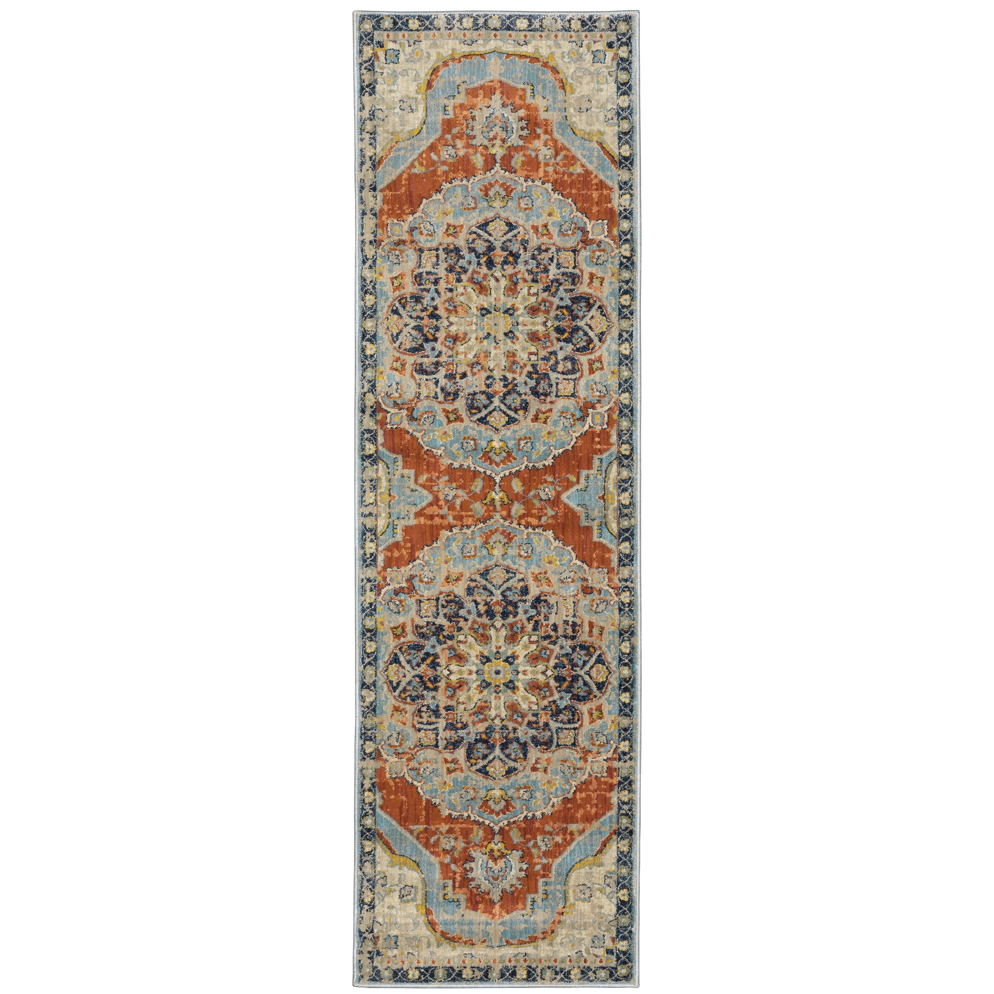Ximena Bohemian Medallion Orange Blue Area Rug