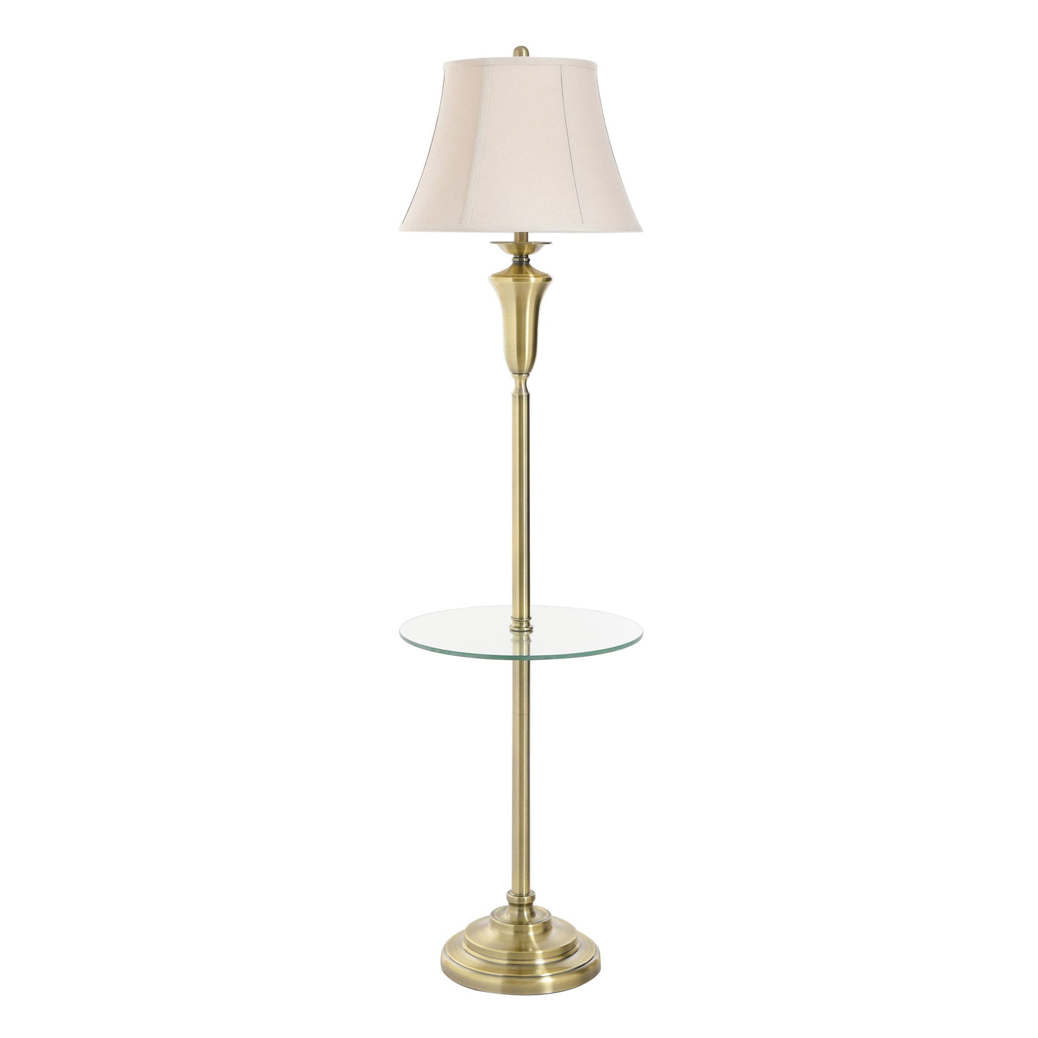 Antique Brass Floor Lamp Natural Linen Fabric Shade