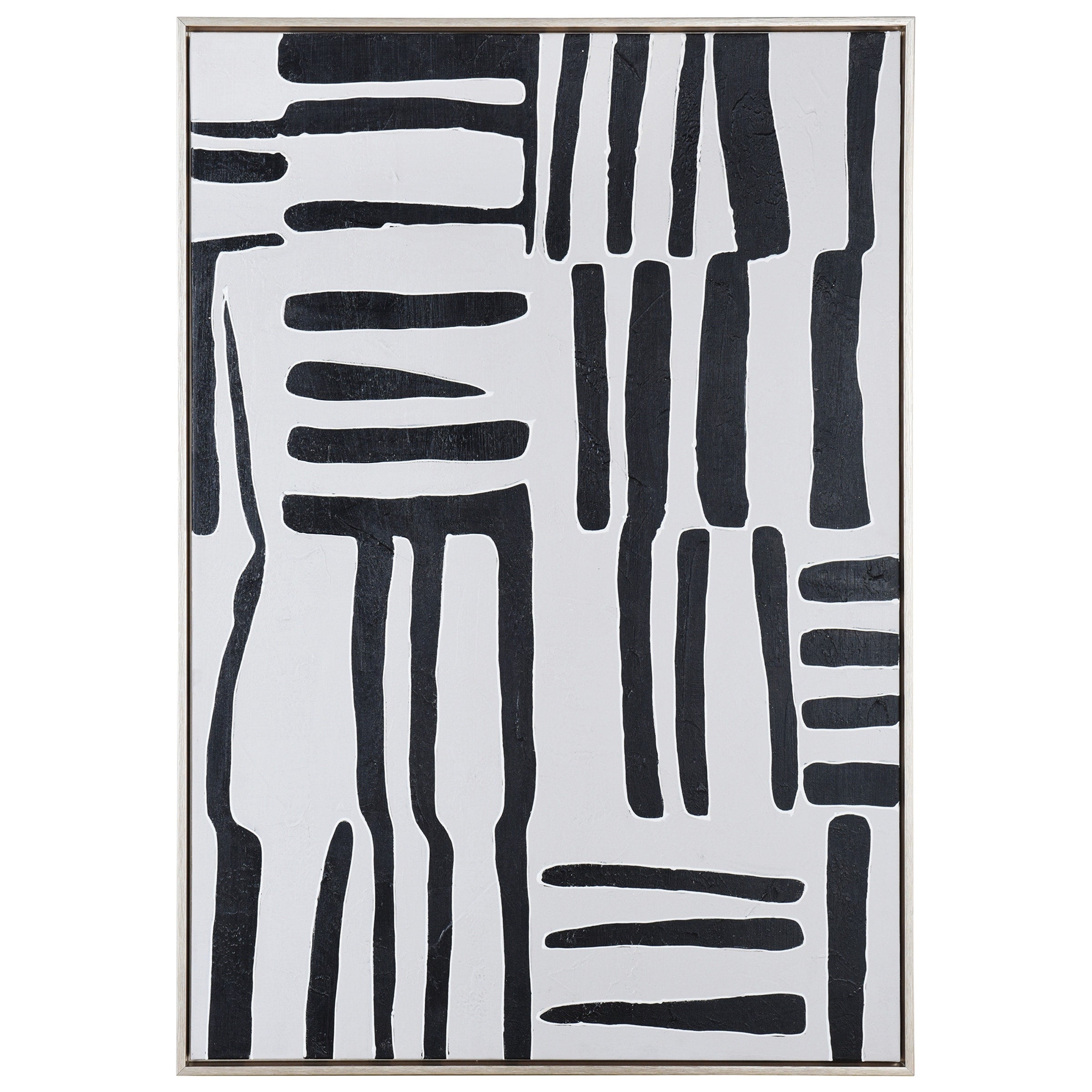 Stylecraft Black White Hand Painted Framed Canvas Wall Art 28 X 39