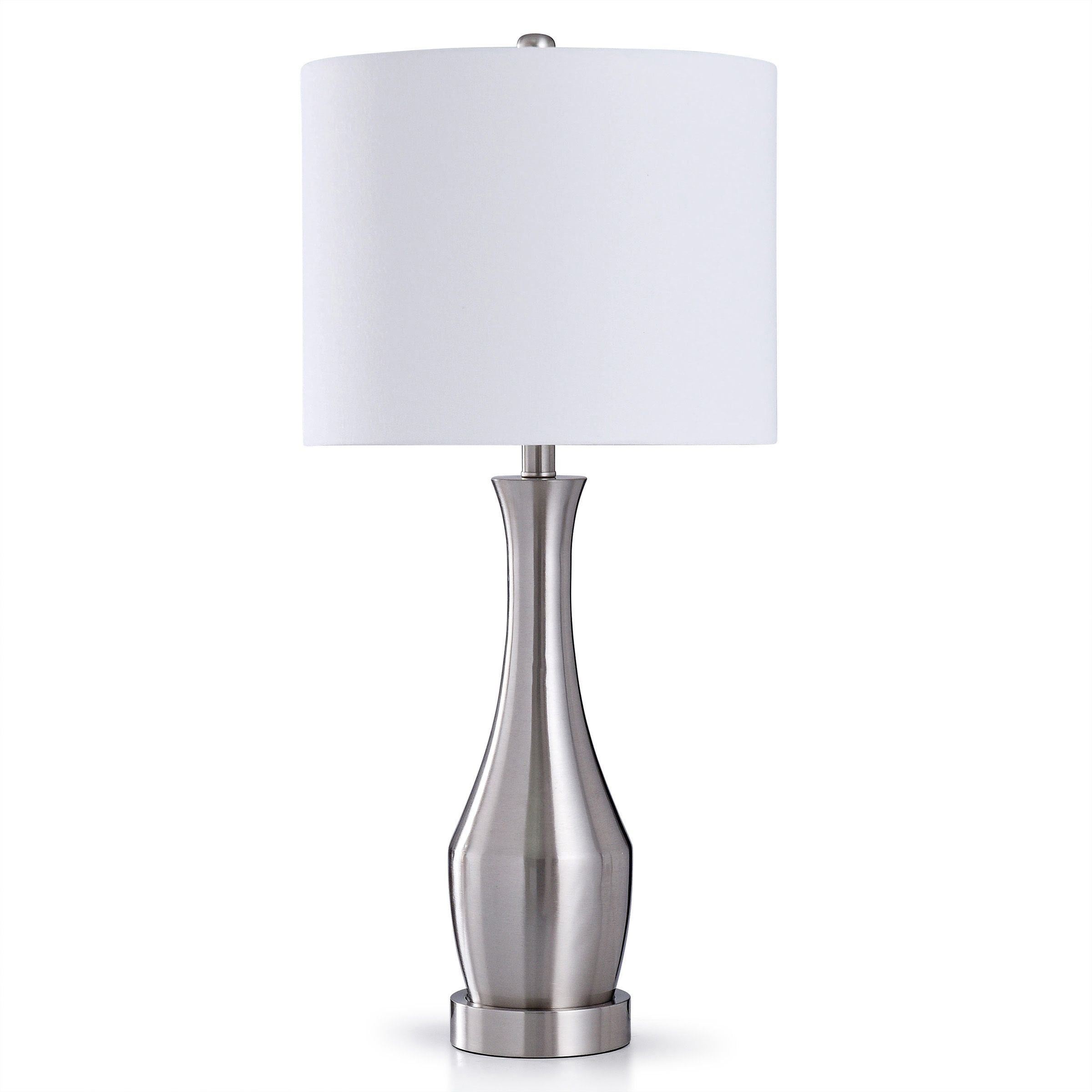 Brushed Steel 1 Light Table Lamp With White Linen