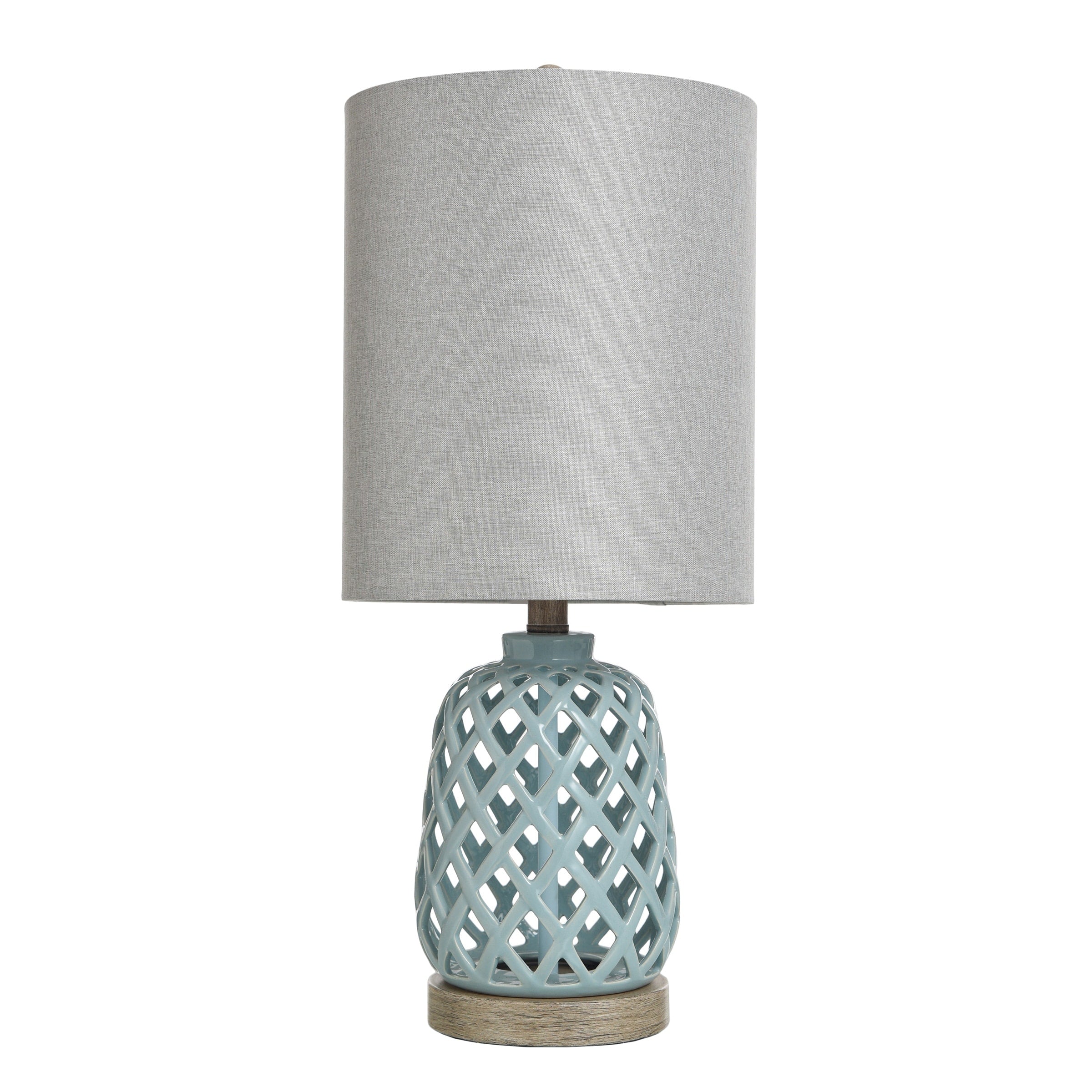 Ceramic Blue Table Lamp White Hardback Fabric Shade
